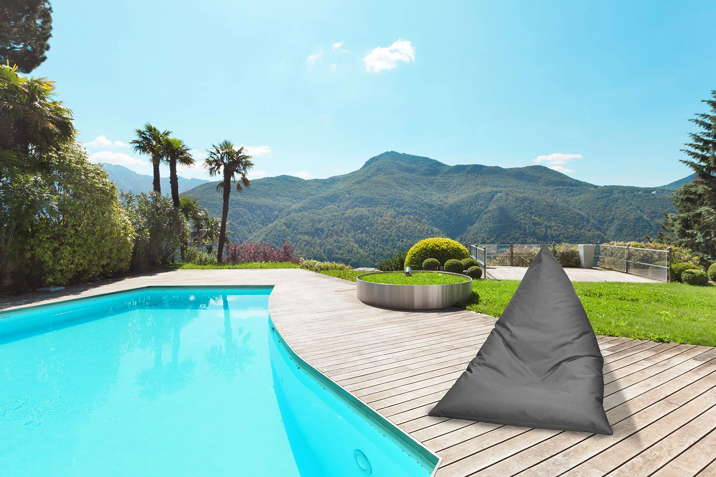 Pouf Rectangulaire Gris Géant XXL d'Intérieur et Extérieur 140x110cm Waterproof Anti UV Déhoussable Lavable à Bille Piscine Jardin