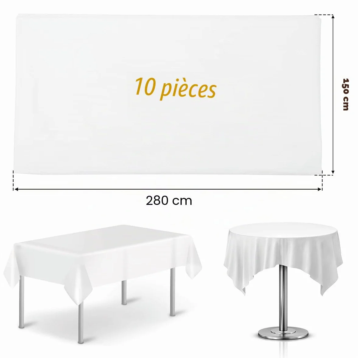 Nappes Jetables Imperméable 150 x 280cm PEVE Rectangulaires Blanche pour Fête Pique-Nique Barbecue