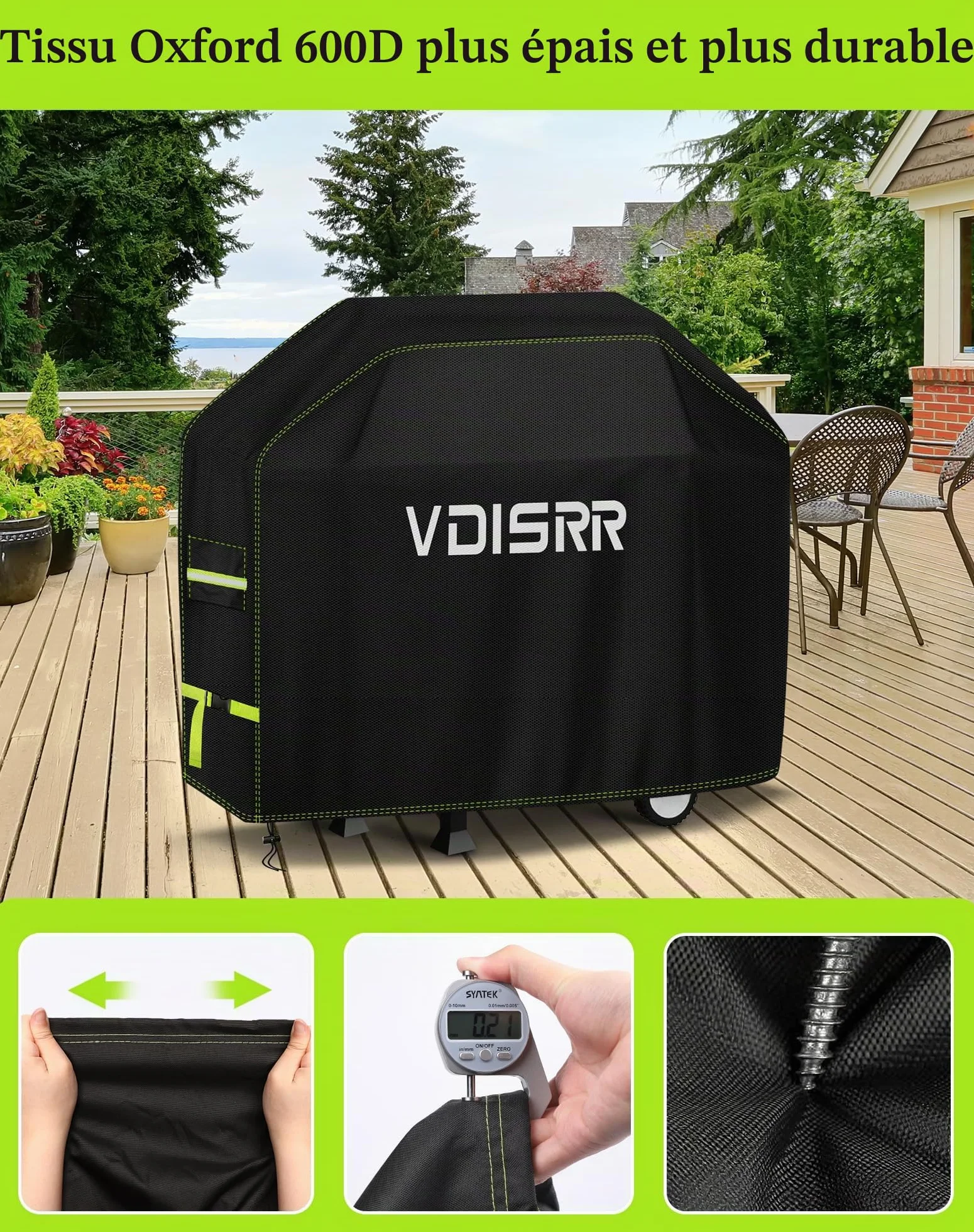 Housse Barbecue Exterieur 600D Oxford Impermeable 117 x 66 x 117 cm Anti-UV Anti-Vent