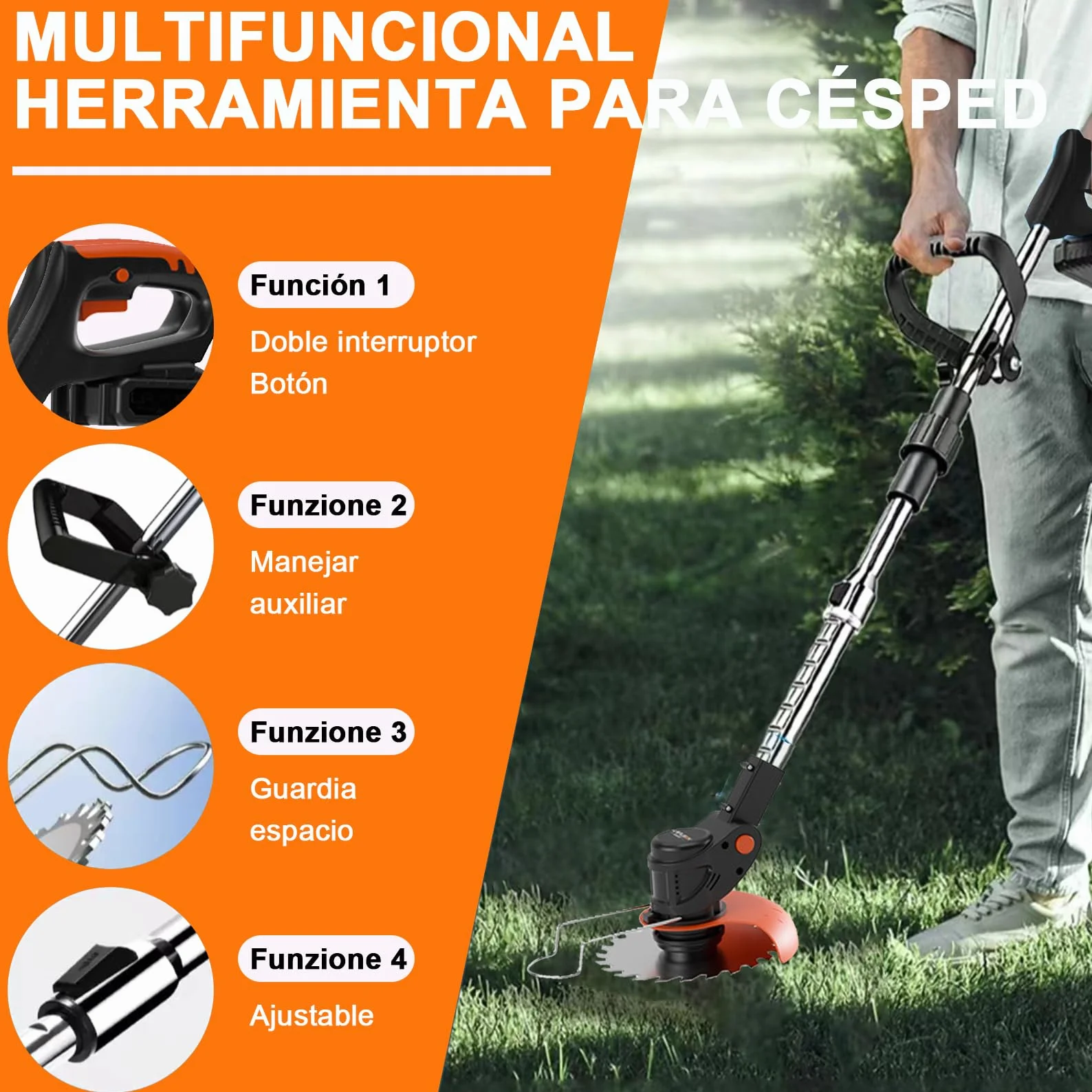 Debroussailleuse Electrique sans Fil 21V 2.0Ah avec 2 Batteries et 3 Lames, Coupe Bordure