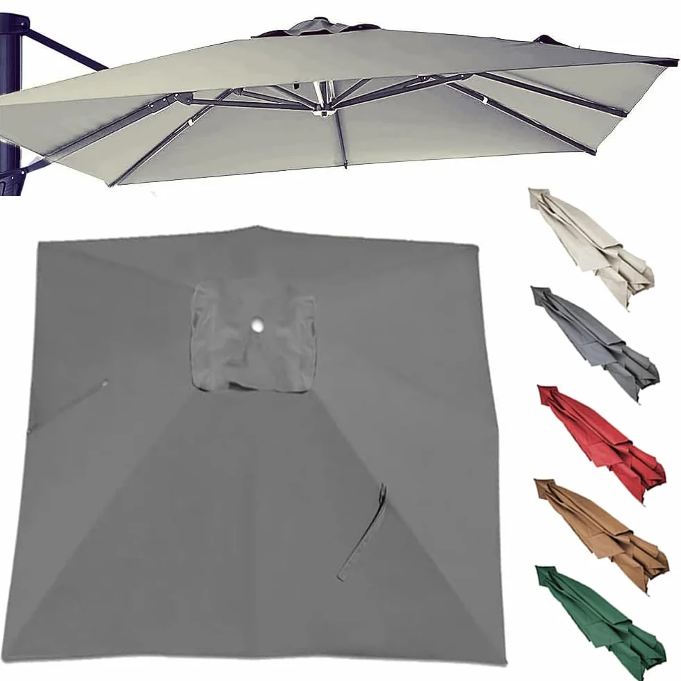 Rectangle Toile De Rechange Parasol Déporté 3x3.0m 3x4m 8 Baleines Housse Extérieur Gris 4x3.0m