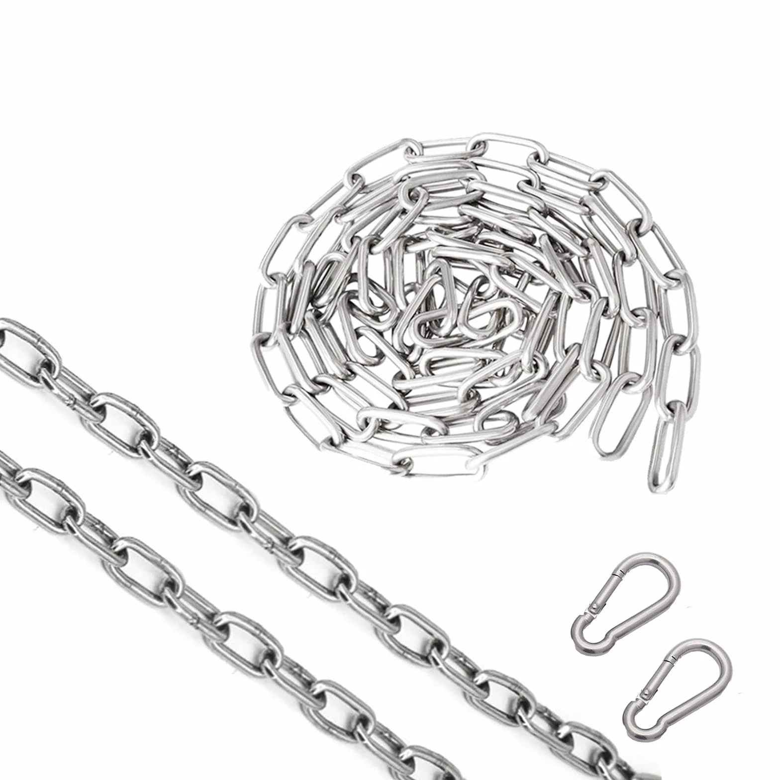 Chaîne Acier Inoxydable 2 m avec 2 Mousquetons 3 mm | Chaine acier haute résistance pour chaine cadenas, vélos, motos, portails, animaux et chaine chien