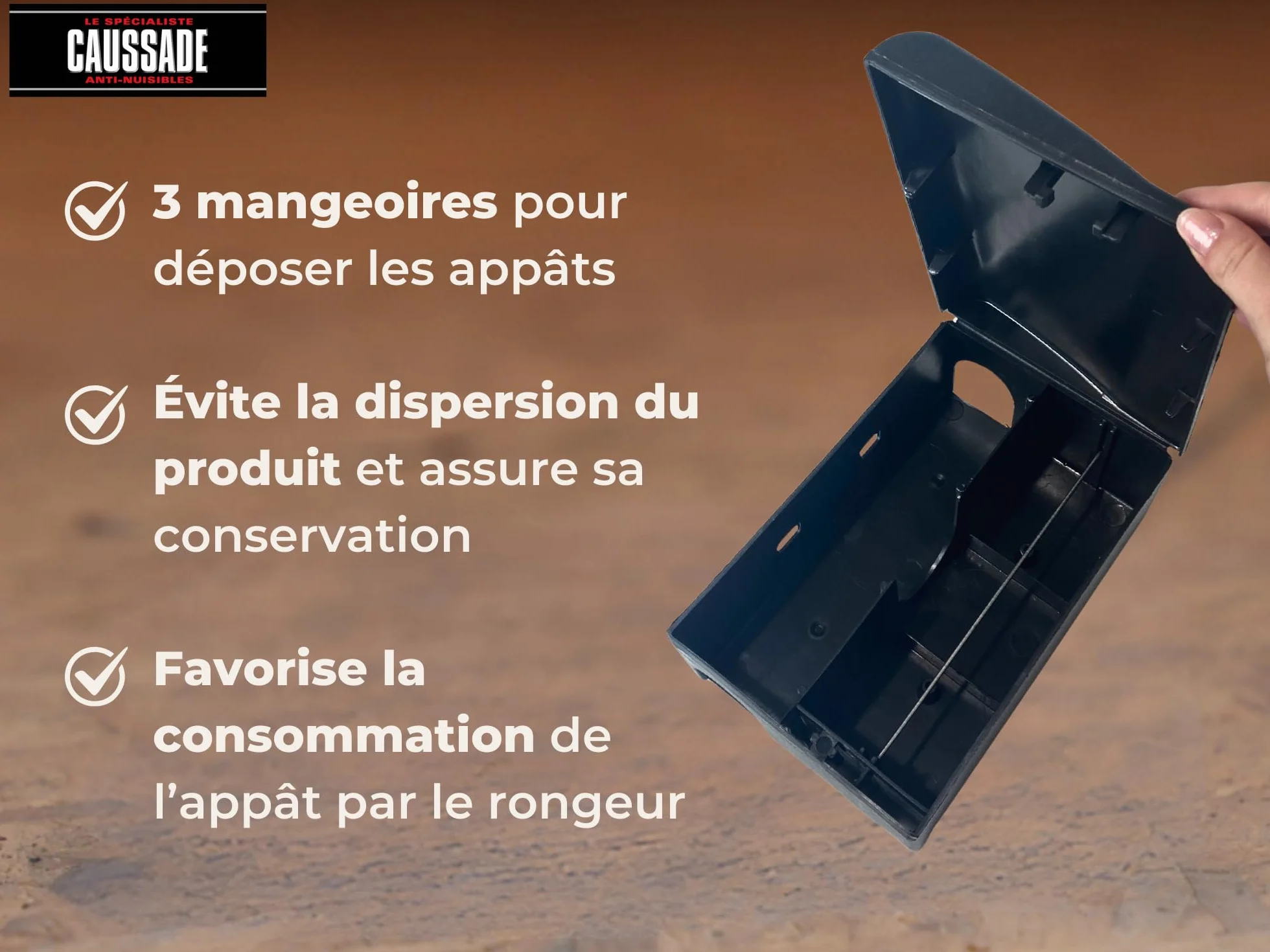 CAUSSADE Boite Appât Rats & Souris Sécurisée avec Clé de Fermeture Réutilisable 3 Mangeoires