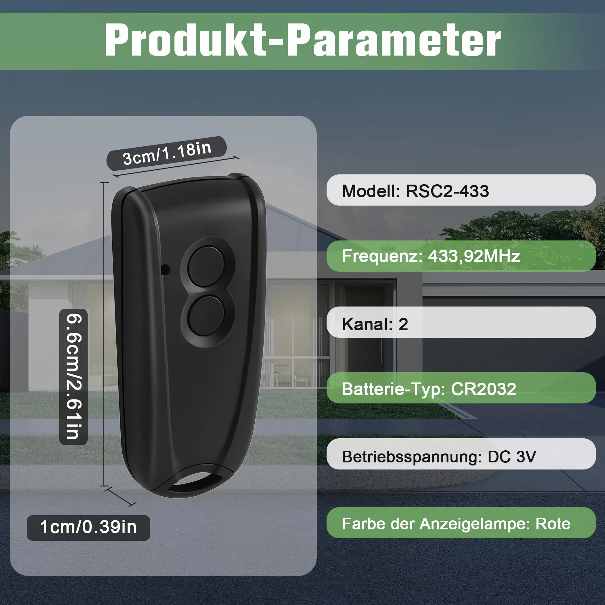 pepape Télécommande Portail Garage pour EcoStar RSC2-433 RSE2-433 RSZ1-433, Compatible avec Hormann Ecostar Liftronic/TUBAUTO EuroPro 500/700/800 Portronic D2500/D5000/S4000, 2 Pièces