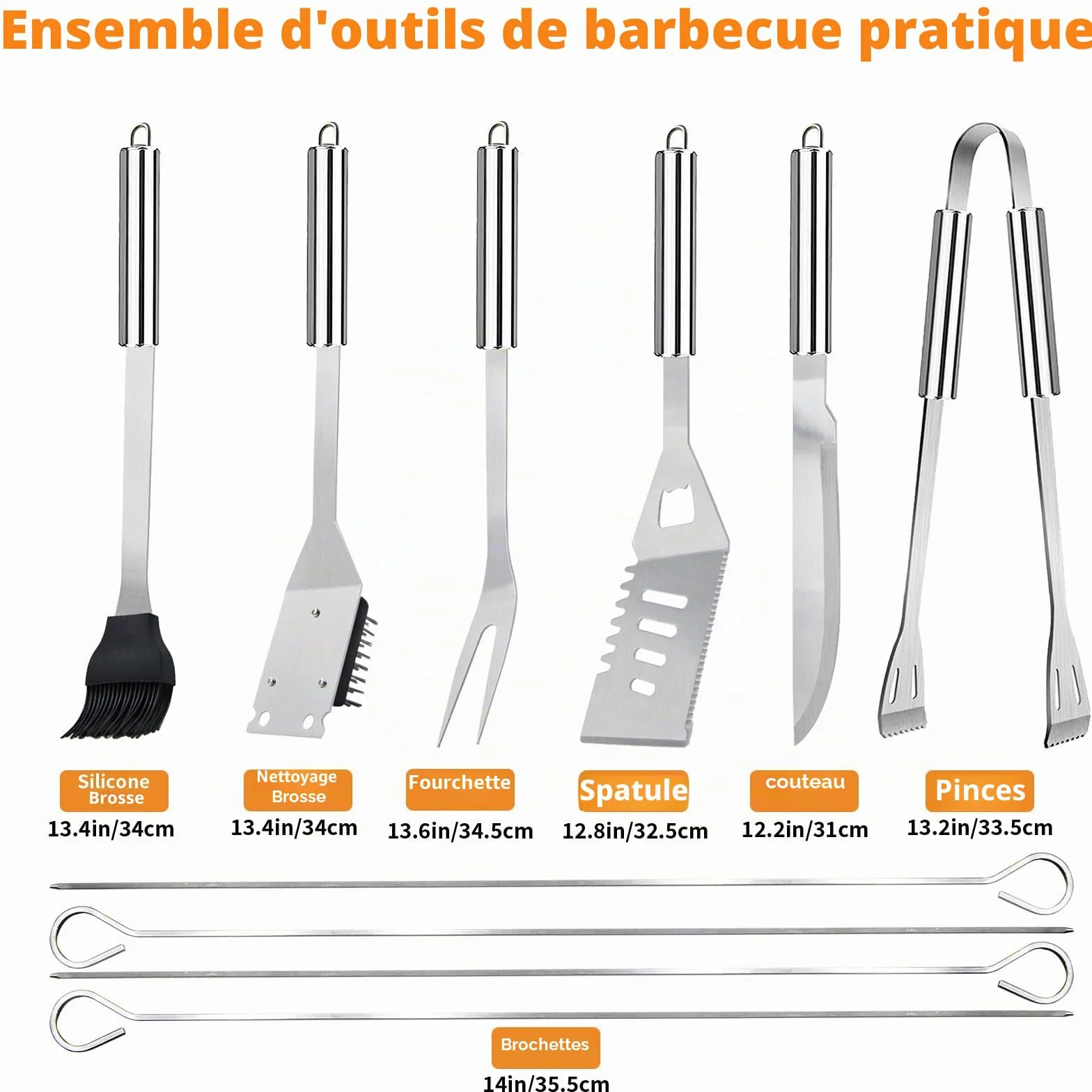 Set Barbecue Acier Inoxydable 11 Pièces Ustensiles avec Sac Portable pour Homme Camping