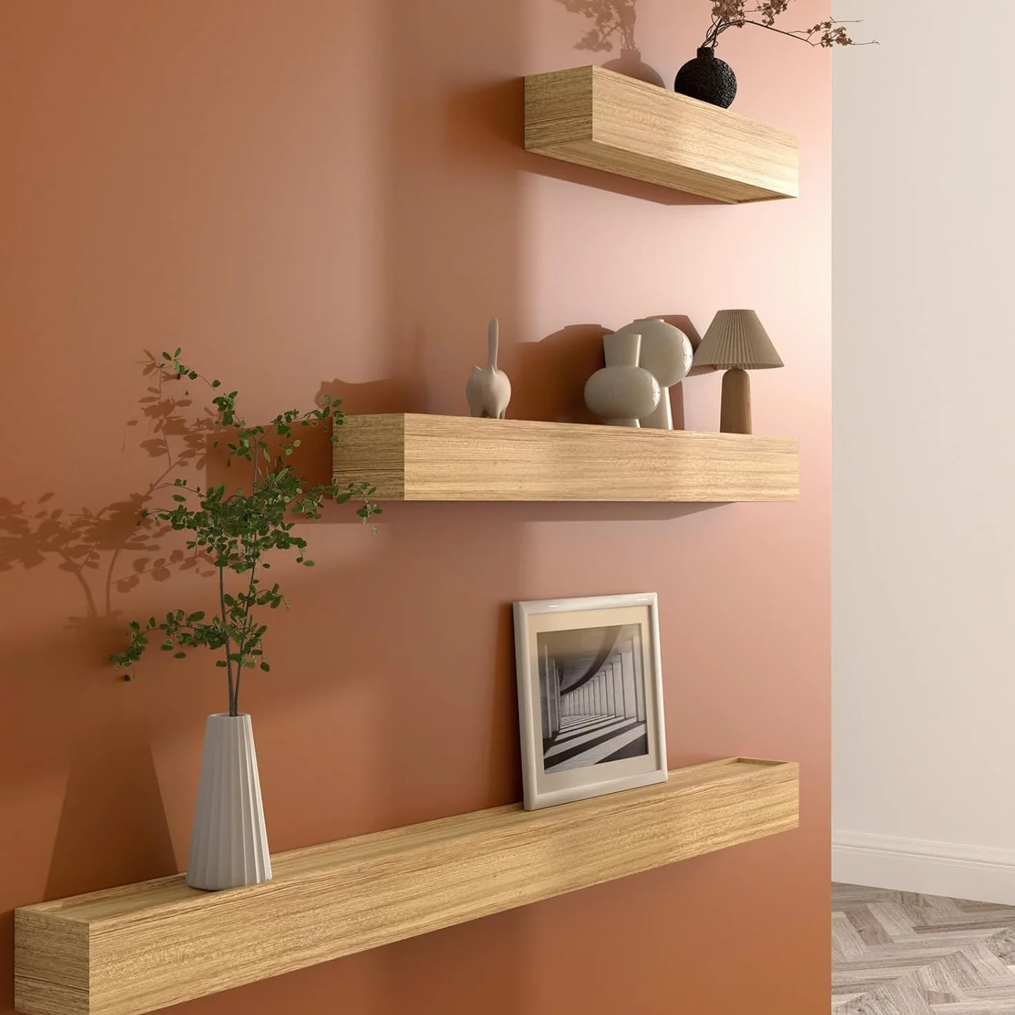 Decotalk Bordure de Papier Peint Autocollant Du Grain Du Bois Brun 7.6X1500cm Frise Murale Adhesive Bordure Imperméable en PVC Plinthe Amovible Décoration Murale Pour Cuisine Salle de Bain