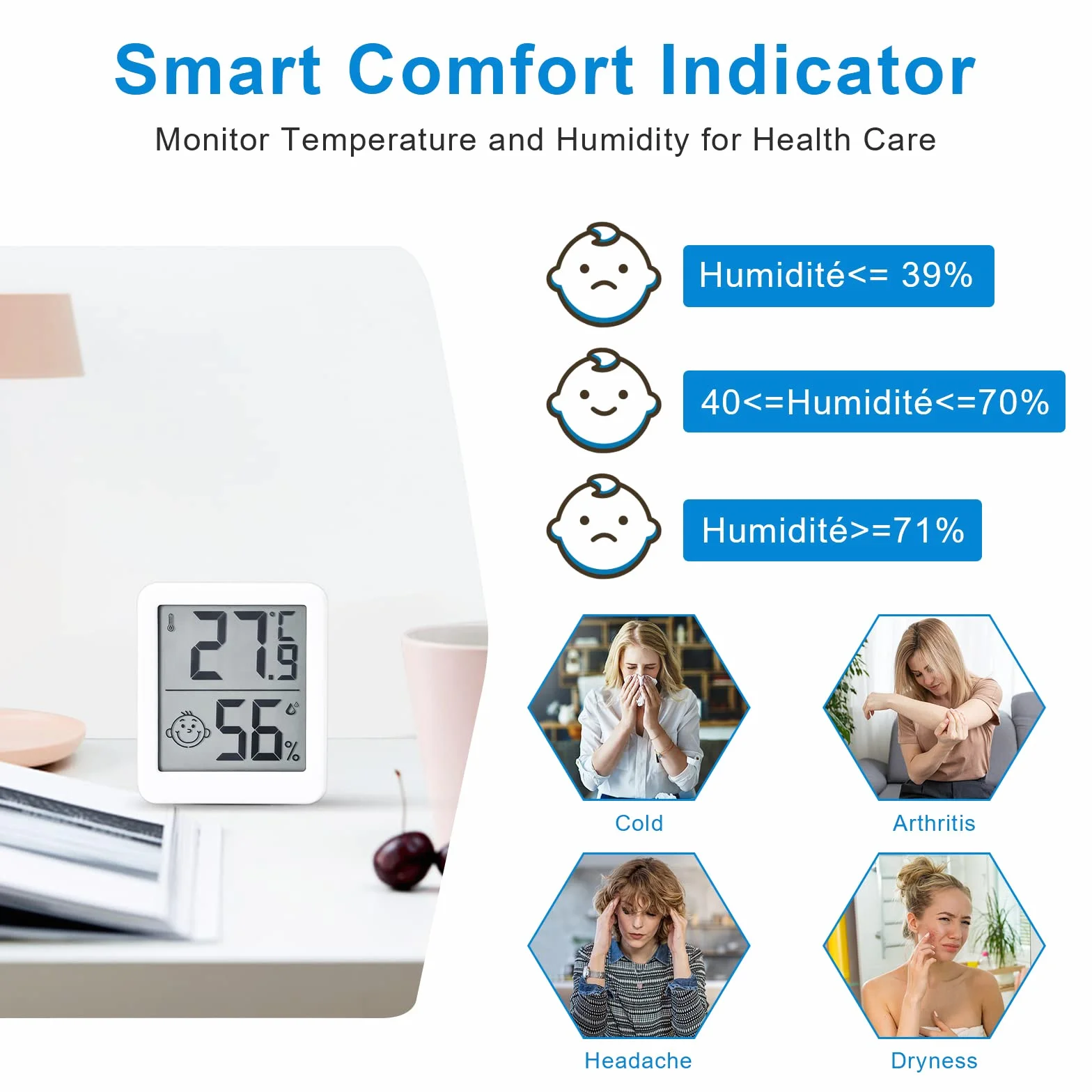 HORJOR Thermomètre numérique Haute Précision Intérieur Hygromètre Grand Écran