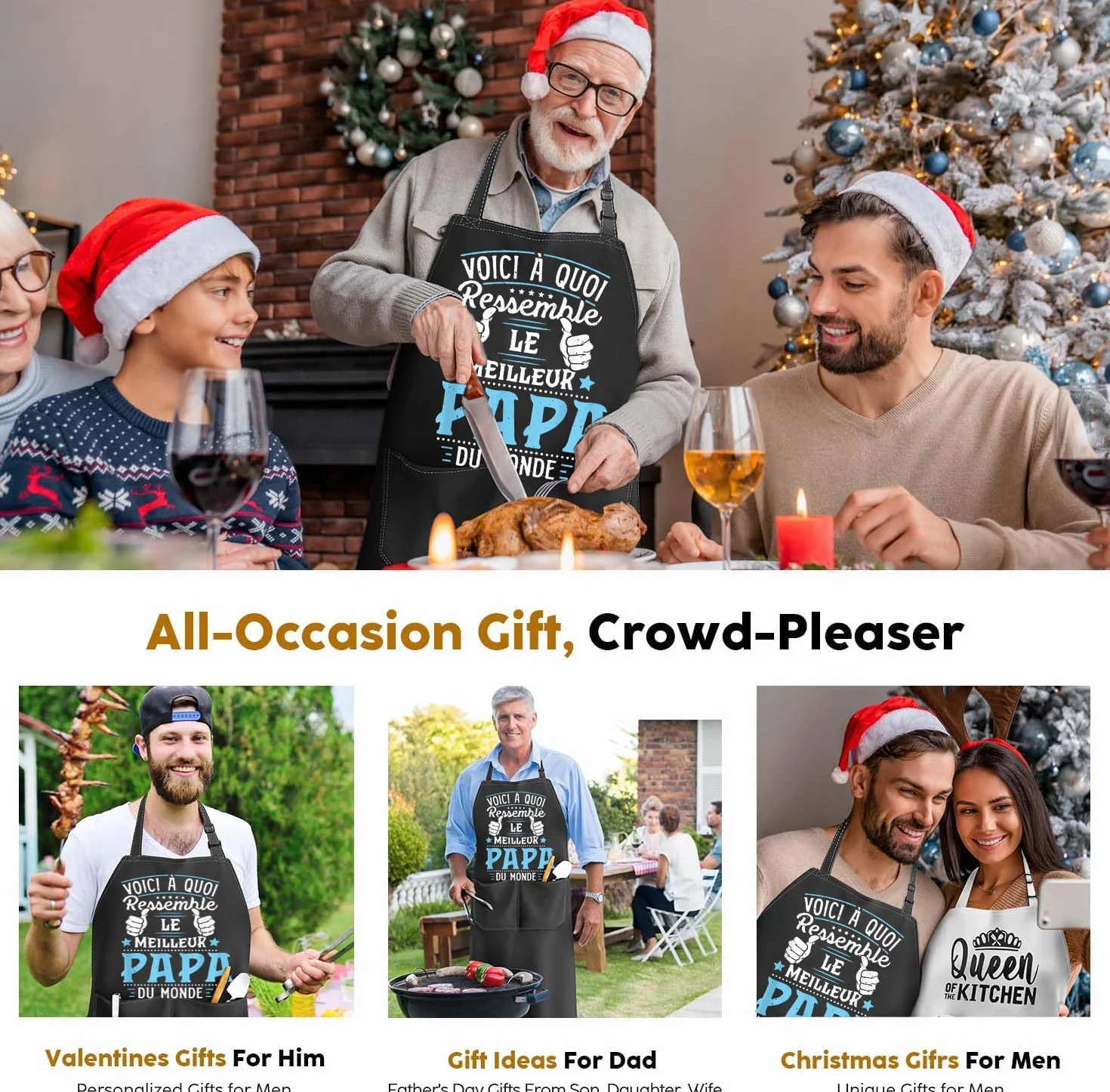Tablier Cuisine Réglable Chef pour Homme - Cadeau Fête des Pères - Tablier BBQ Jardinage