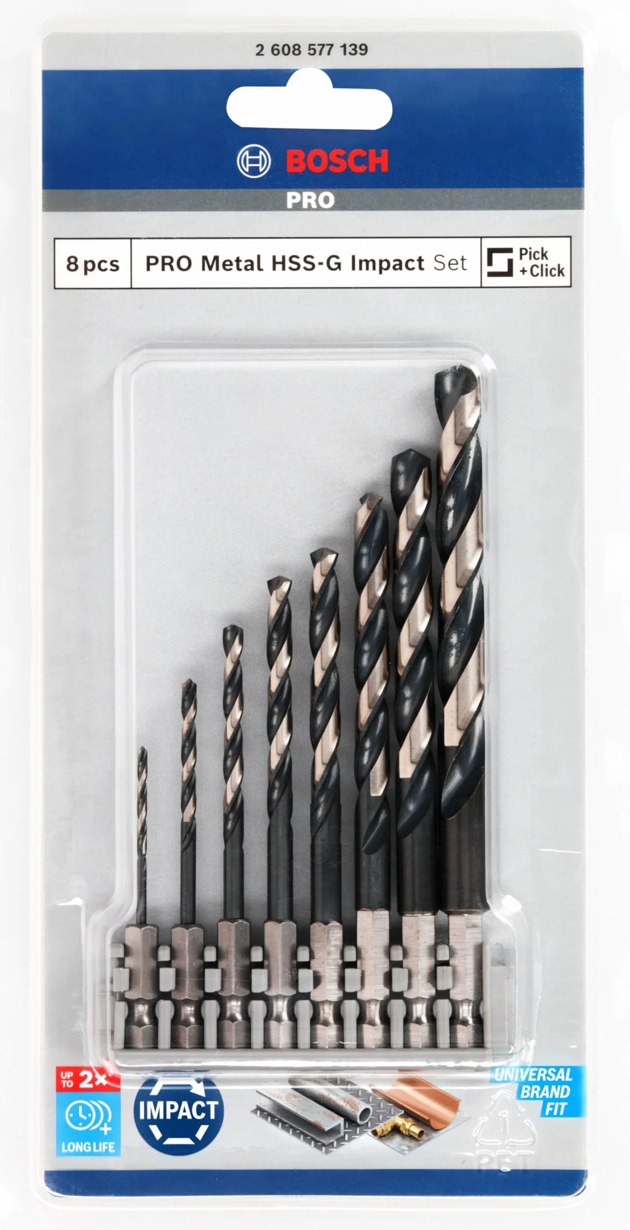 Bosch HSS Impact Control Forets hélicoïdaux 8 pièces pour métal perceuse à percussion