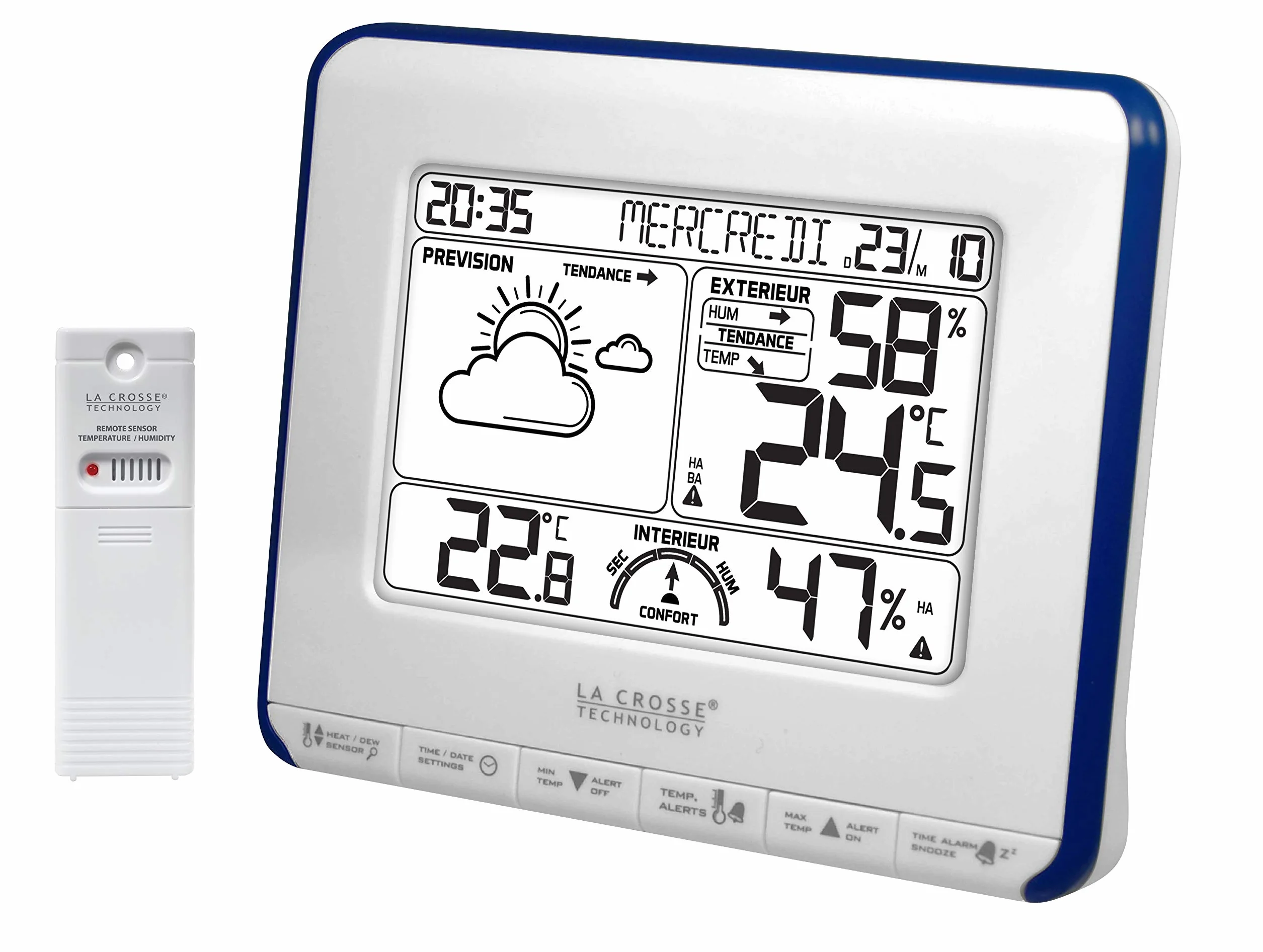 La Crosse Technology WS6818 Station Météo Indicateur de Confort Blanc Argent
