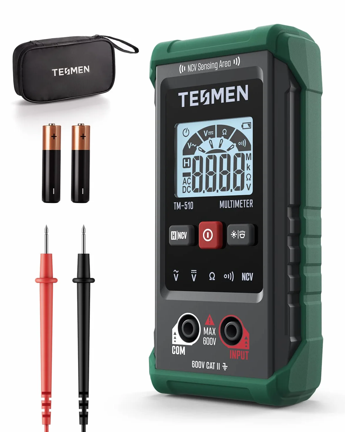 TESMEN TM-510 Multimetre Numerique, Testeur Electrique 4000 Comptes, Multimetre Professionnel Mesure Intelligente, Auto-Ranging Voltmetre, Mesure La Tension AC/DC, Resistance, Continuite – Vert