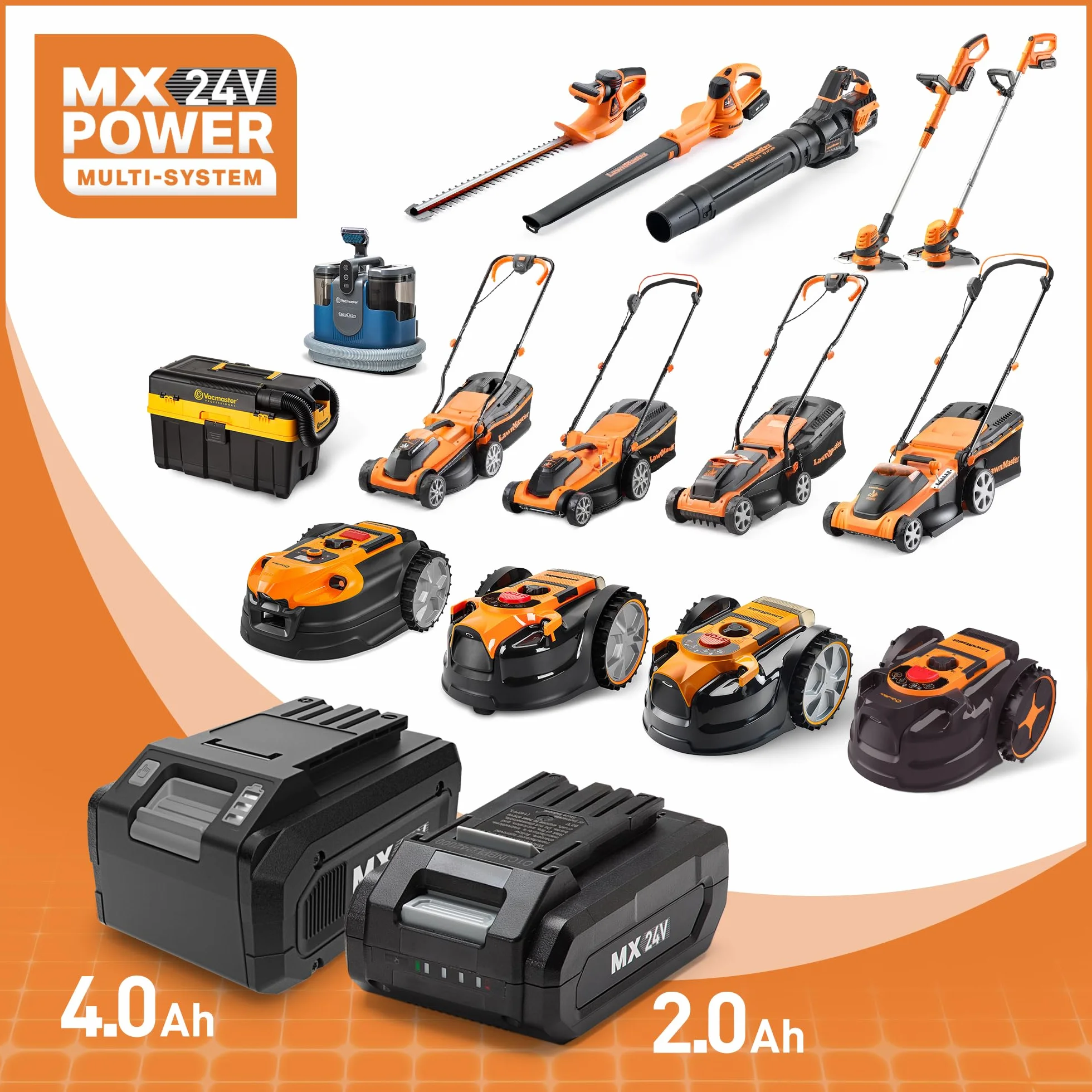 LawnMaster CLMF2434G Tondeuse à Gazon sans Fil 24V Max 34cm 2x4.0Ah Batterie