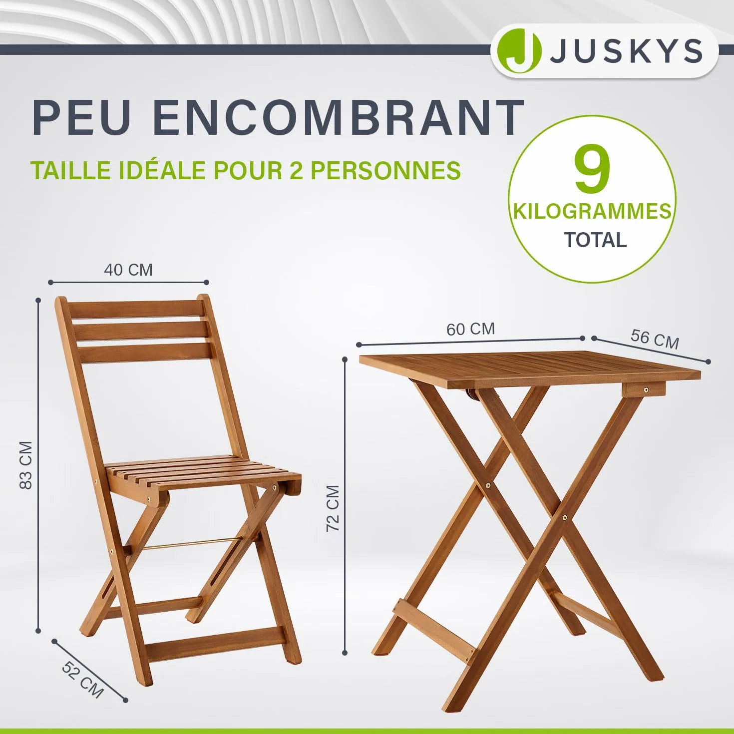 Juskys Ensemble de Meubles de Balcon 3 pièces Bois Pliables Table Chaises