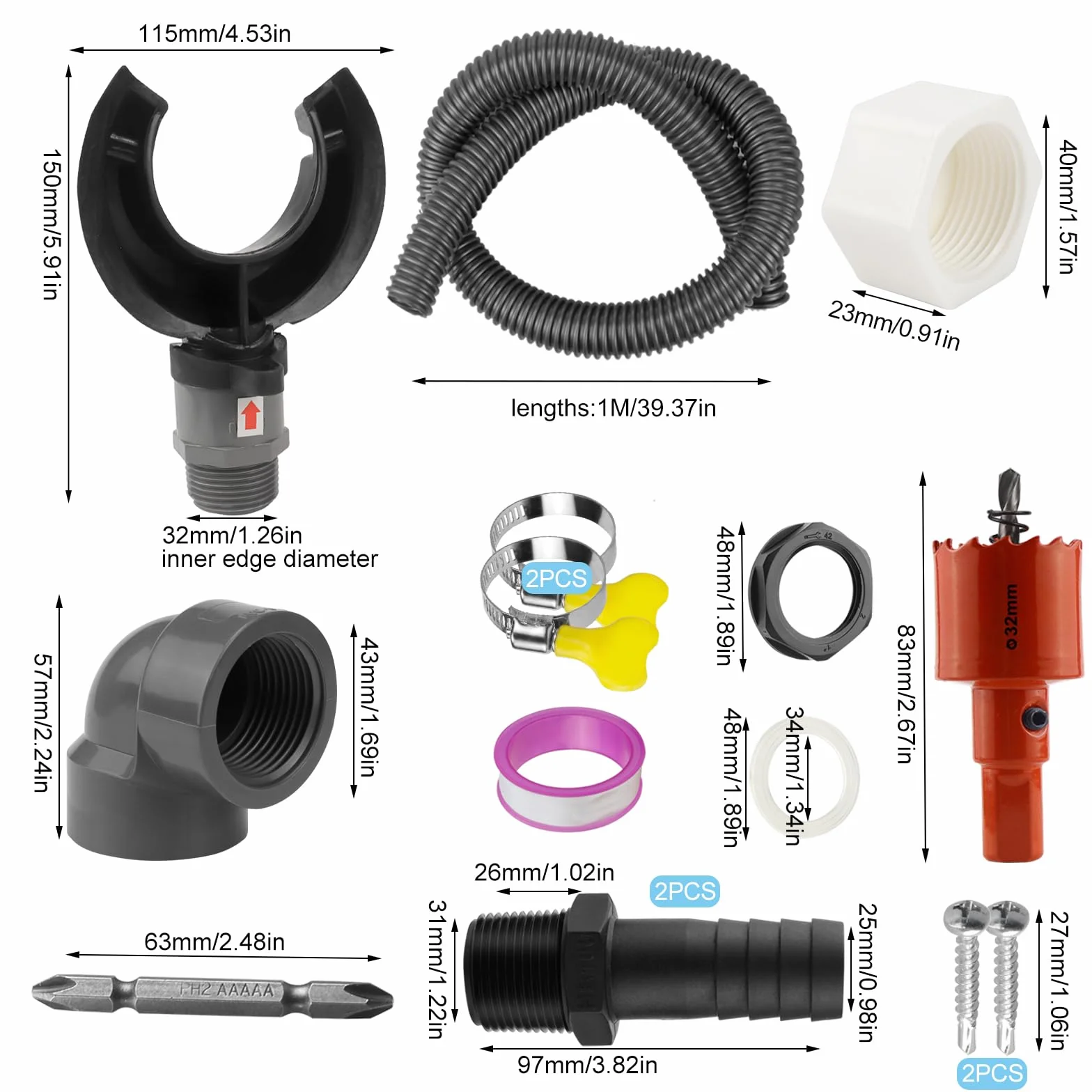 Recuperateur d Eau de Pluie pour Tuyau de Descente Ø 70-110mm, Collecteur Eau de Pluie Gouttiere, Toitures Jusqu'à 80 m², Tuyau 1 Mètre