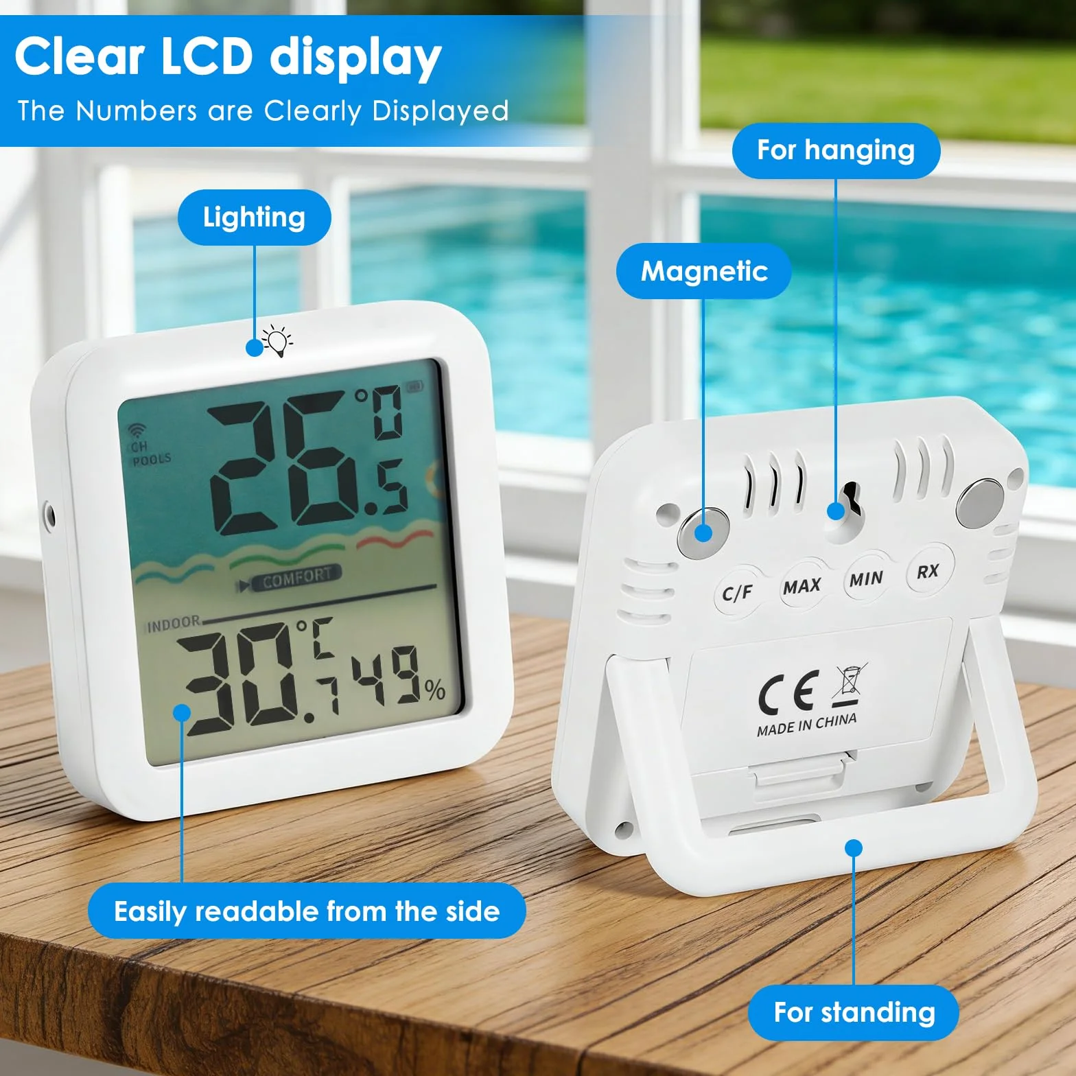 Thermomètre de piscine numérique IPX68 flottant sans fil avec affichage LCD