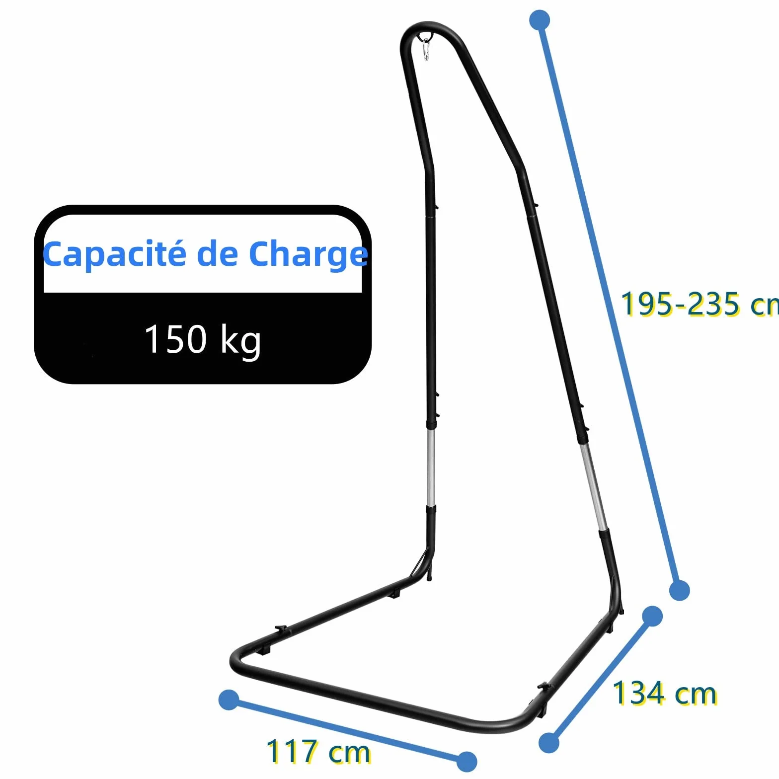 GIANTEX Fauteuil Support Hauteur Réglable 200-240CM, Support Hamac Acier, Crochet Sécurité, Pieds Antidérapants, Charge Max 150KG