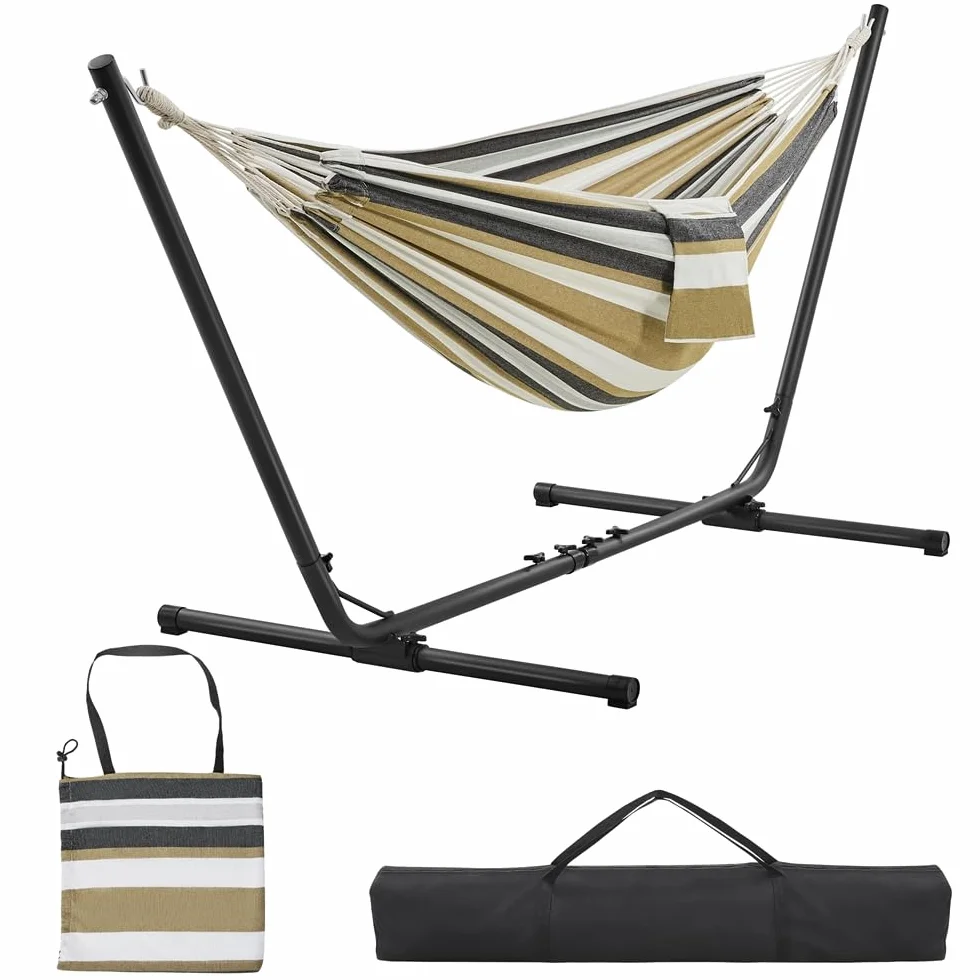 Yaheetech Hamac sur Pied 205 kg Longueur Réglable 294/304/314cm 1-2 Personnes avec Sac de Transport Jardin Camping
