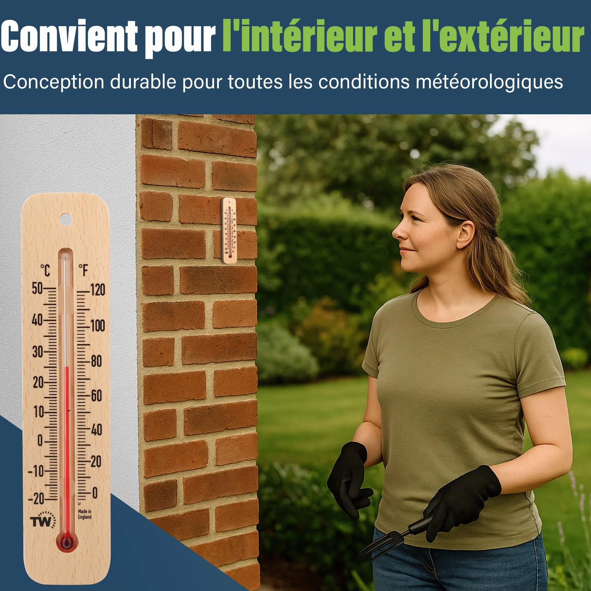 Thermomètre d'ambiance en bois pour intérieur extérieur maison bureau