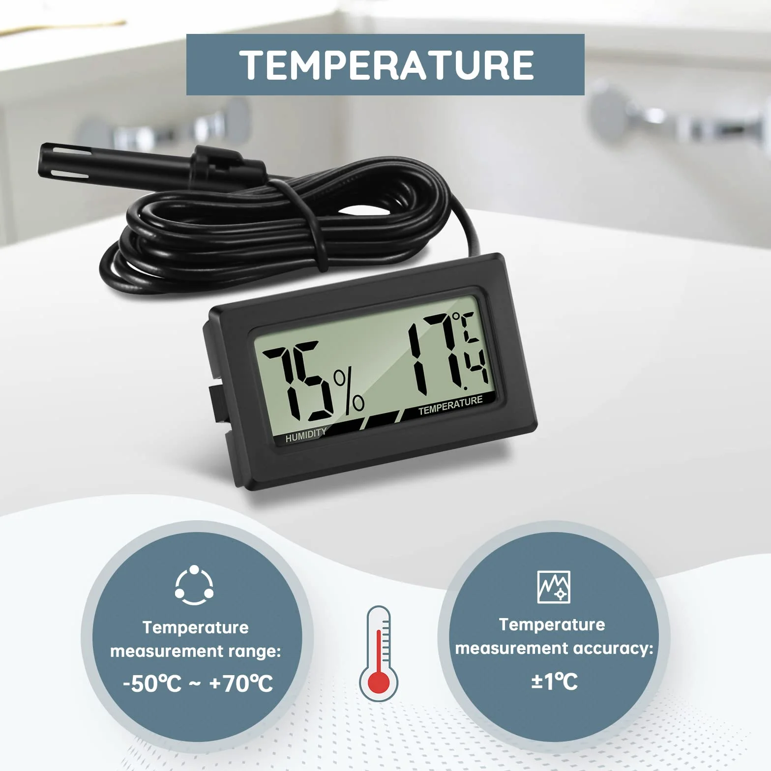 Thlevel Thermomètre Hygromètre Numérique avec Sonde Externe Jauge Température Humidité Mètre 3 Pièces
