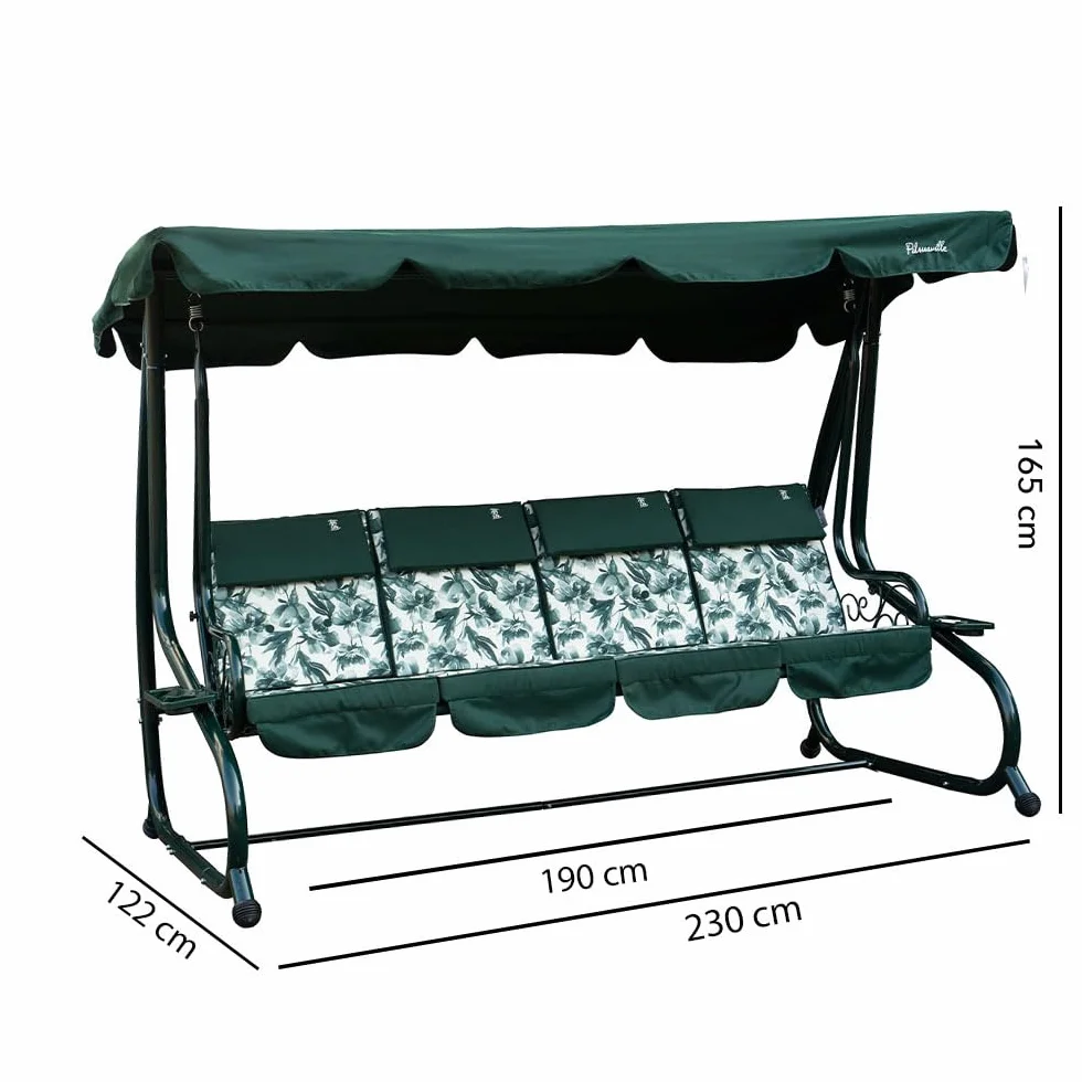 SIEDITI FUORI E DENTRO Mizar Balancelle de Jardin 4 Places inclinable avec Fonction lit et auvent réglable Vert bégonia