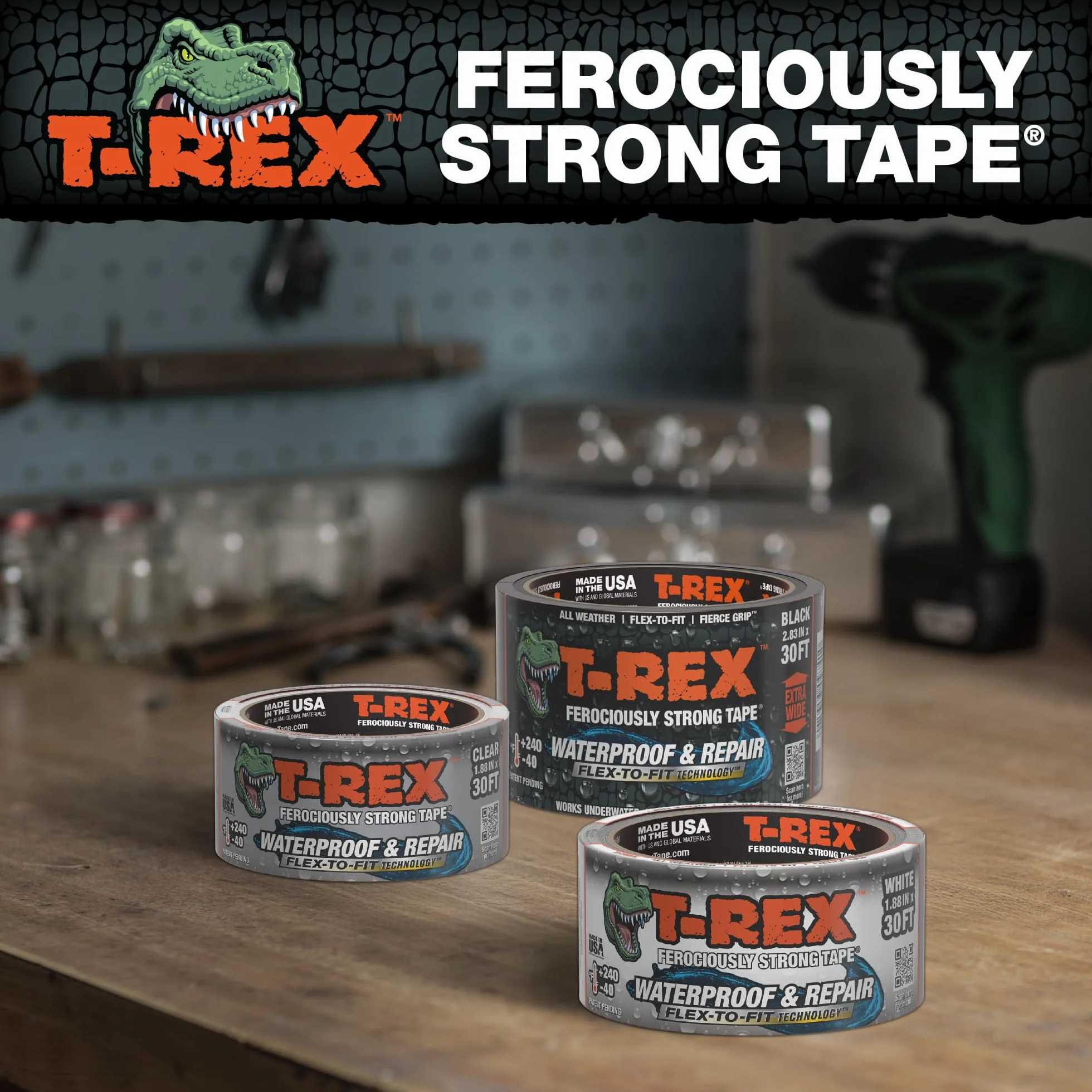 T-Rex Ruban adhésif imperméable réparation piscine – Patch liner piscine permanent sous l'eau – Transparent 4,8 cm x 9,1 m