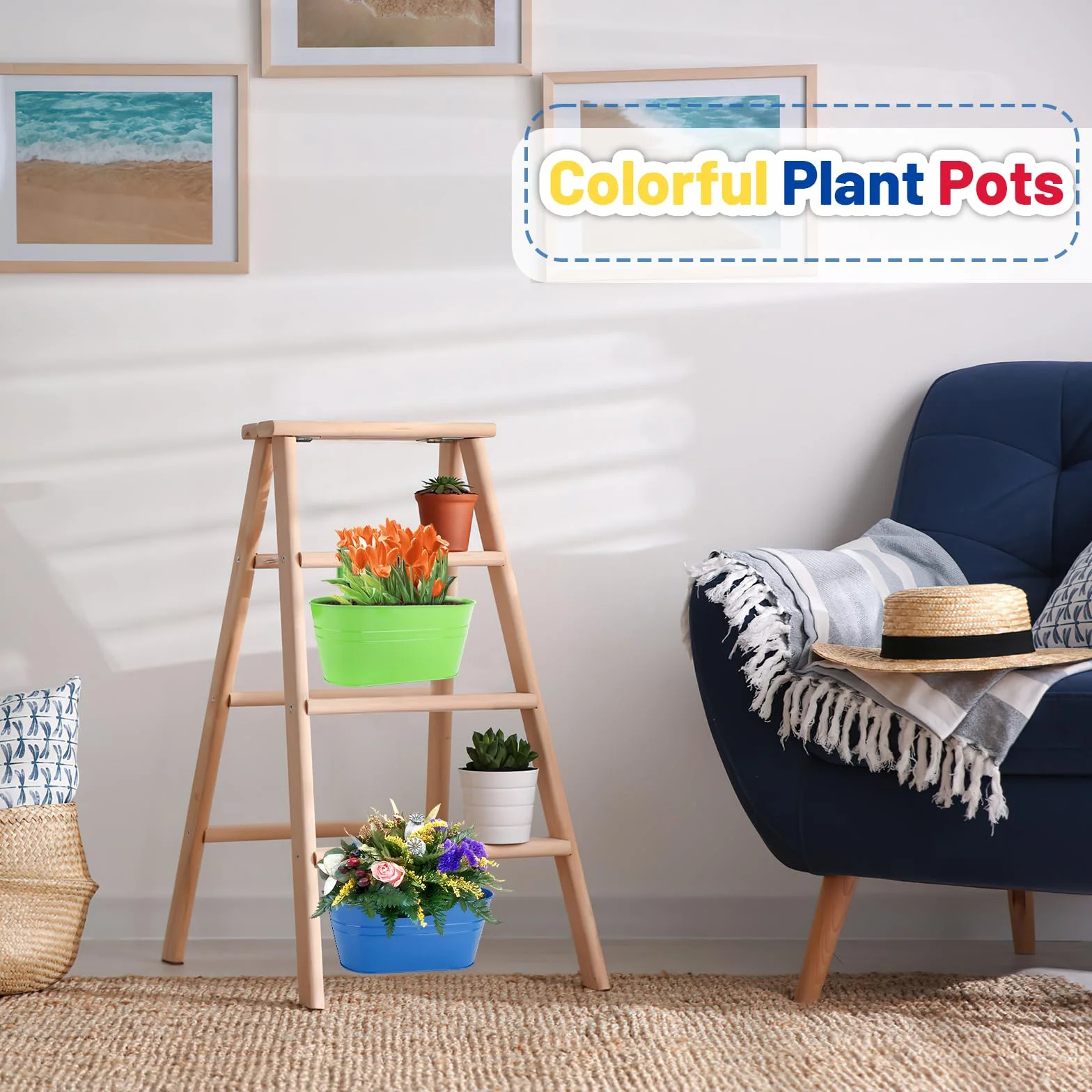Lot de 4 pots de fleurs suspendus en métal 27,5 cm avec crochets amovibles