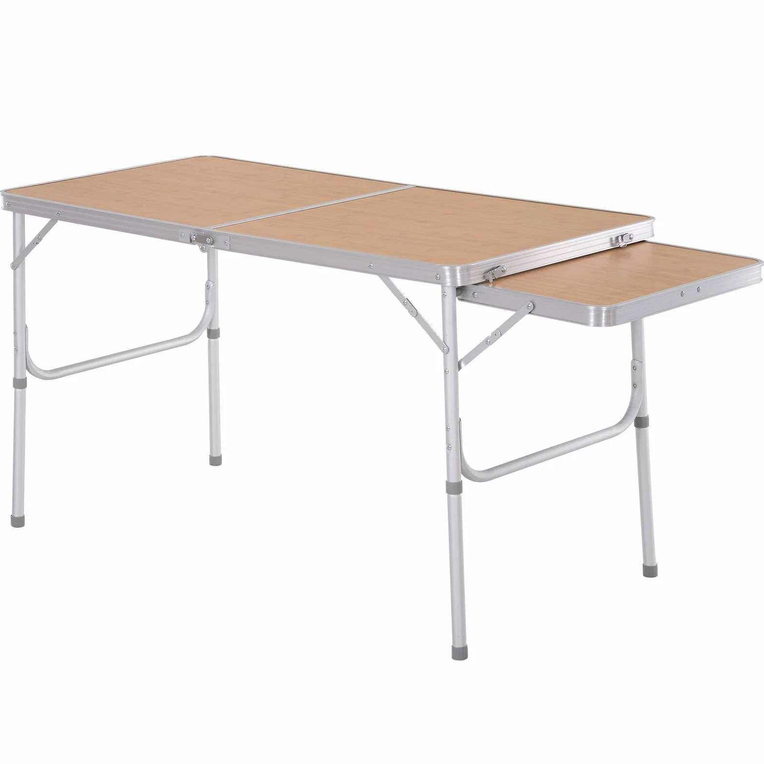 Outsunny Table Pliante Camping Jardin avec Rallonge Hauteur Réglable Aluminium MDF Imitation Bambou