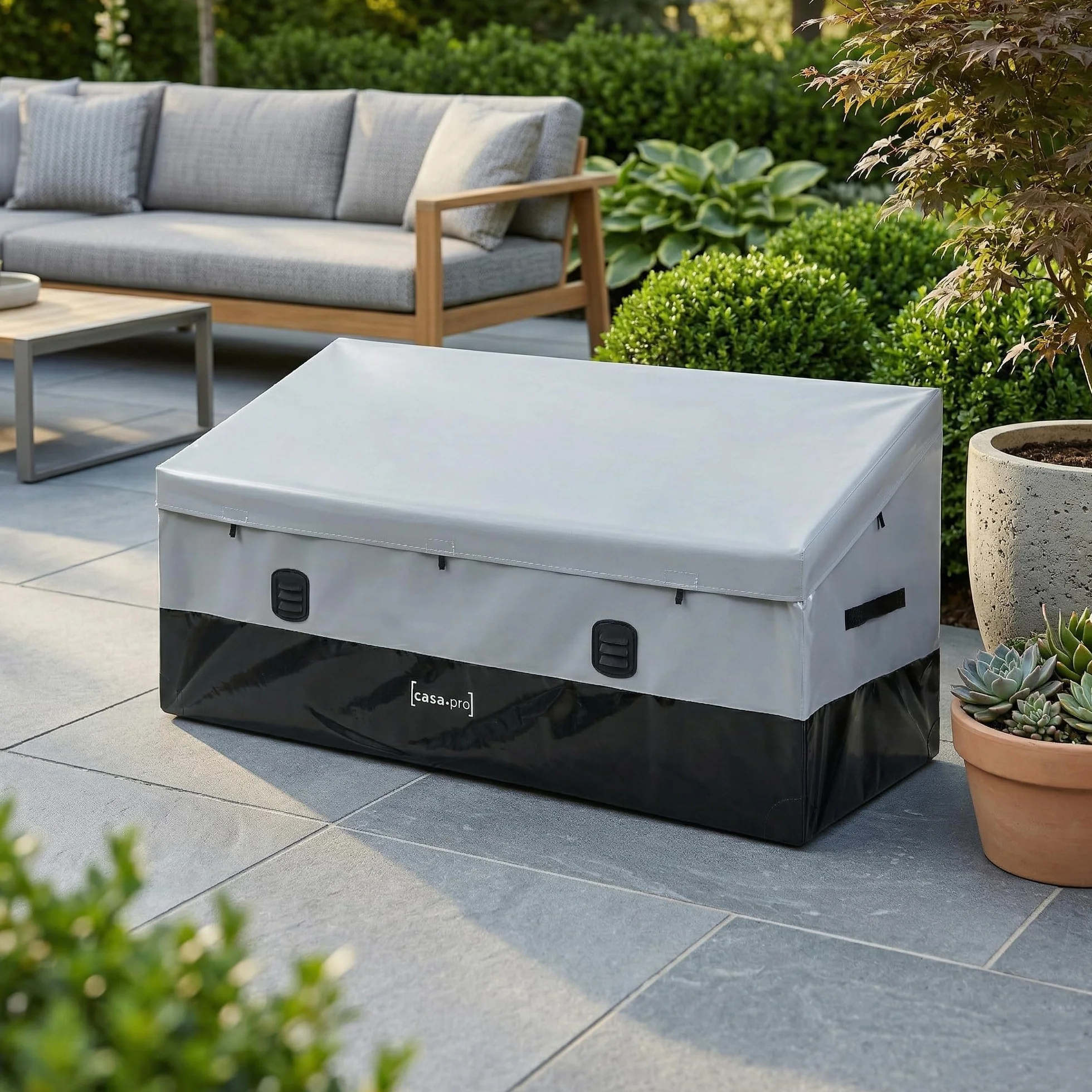 Coffre de Jardin Résistant 560 L Acier Polyester 155 x 64 cm Gris Noir