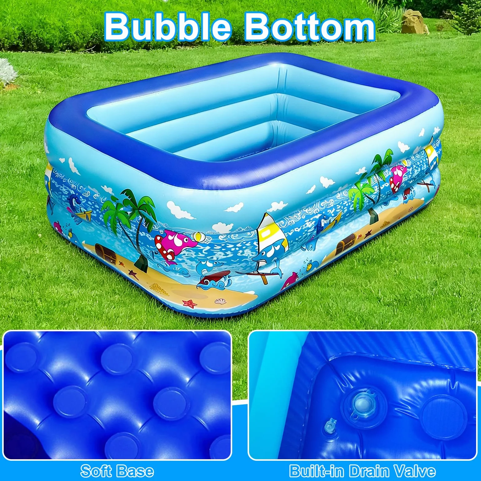Piscine Gonflable 150 x 105 x 50 cm Fond Antidérapant pour Adultes et Animaux