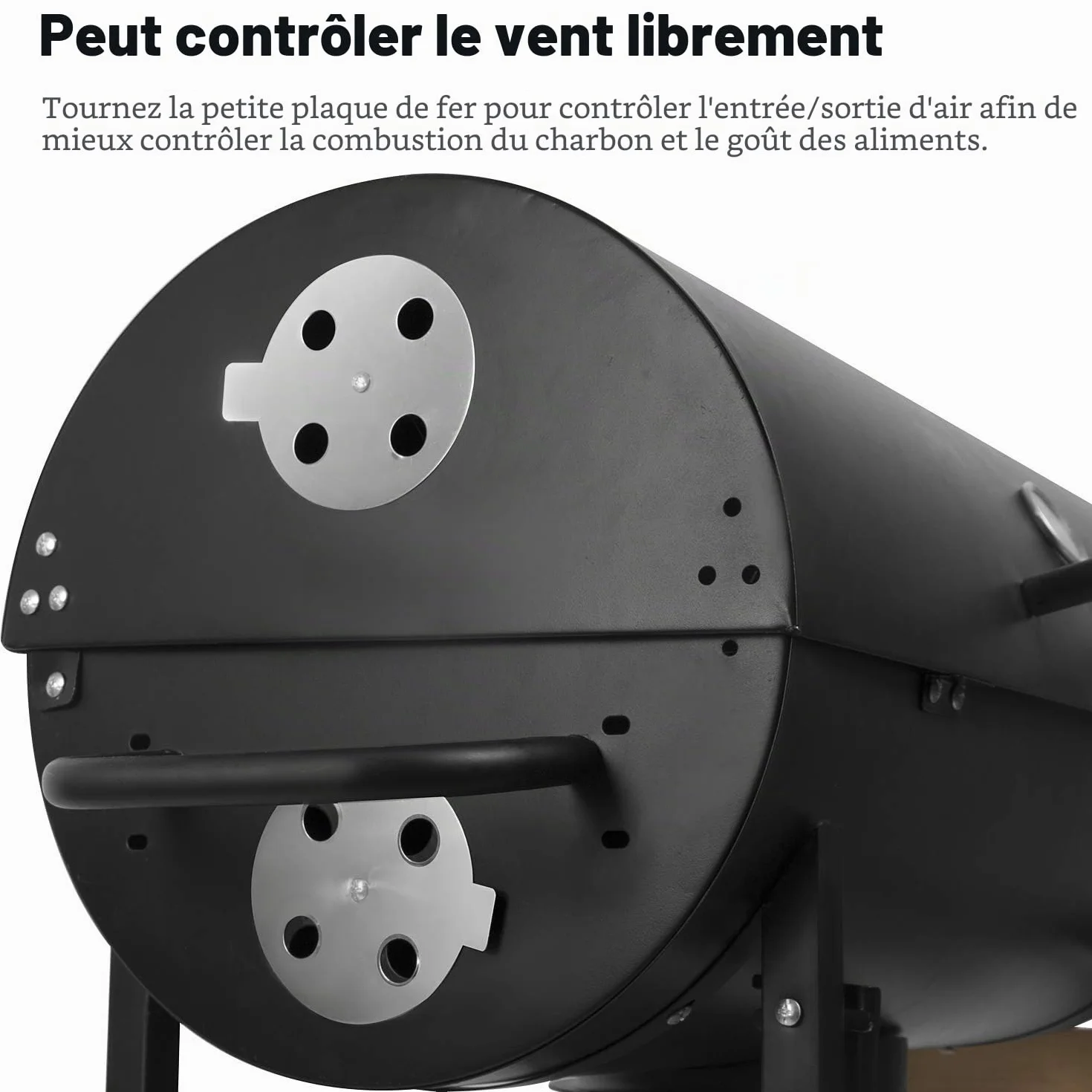 Barbecue à Charbon BBQ de Jardin avec 2 Etagères en Bois 101×70.5×94.5CM
