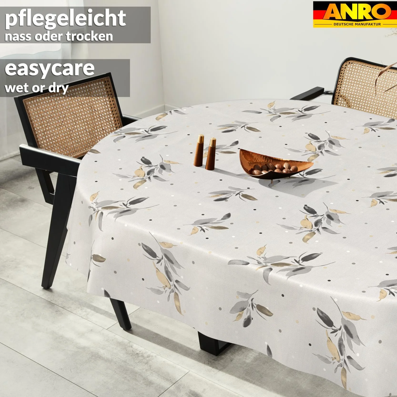 Nappe en Toile cirée Lavable Imperméable Effet Lotus pour Table de Jardin Ovale 180 x 140 cm