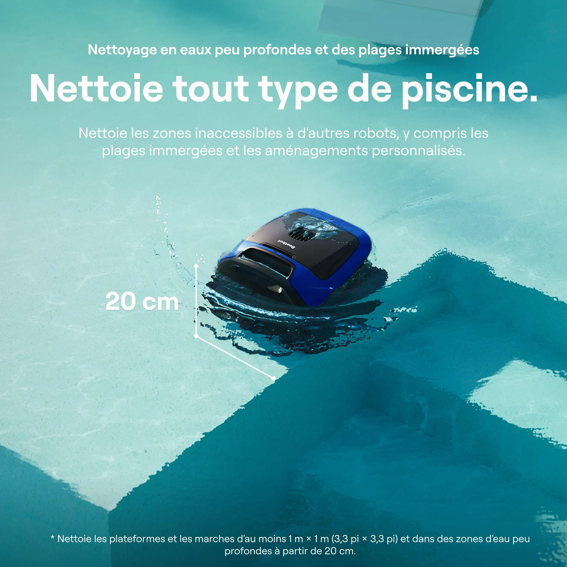 Beatbot Sora 30 Robot Piscine sans Fil, Aspirateur Piscine Puissant, Autonomie 5h, Contrôle Via App