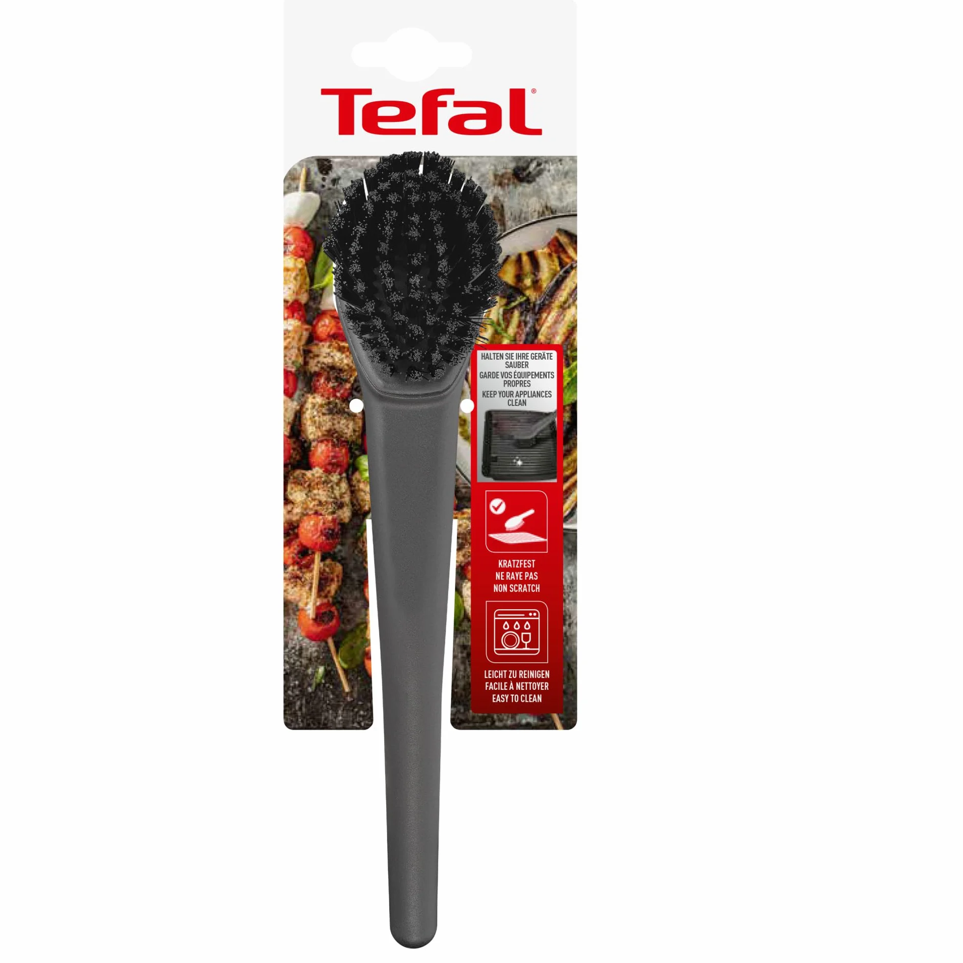 Tefal Brosse de Nettoyage pour Gril – Poils Anti-Rayures, Compatible Revêtements Antiadhésifs, Manche Long, Lave-Vaisselle