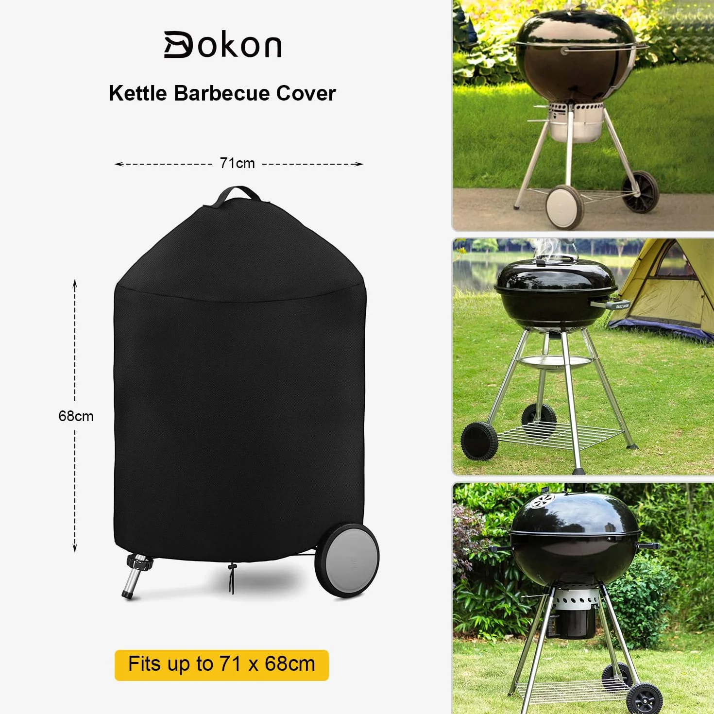 Housse Barbecue Rond Exterieur Imperméable 420D Oxford Anti-UV Protection Grill avec Poignées 71x68cm Noir