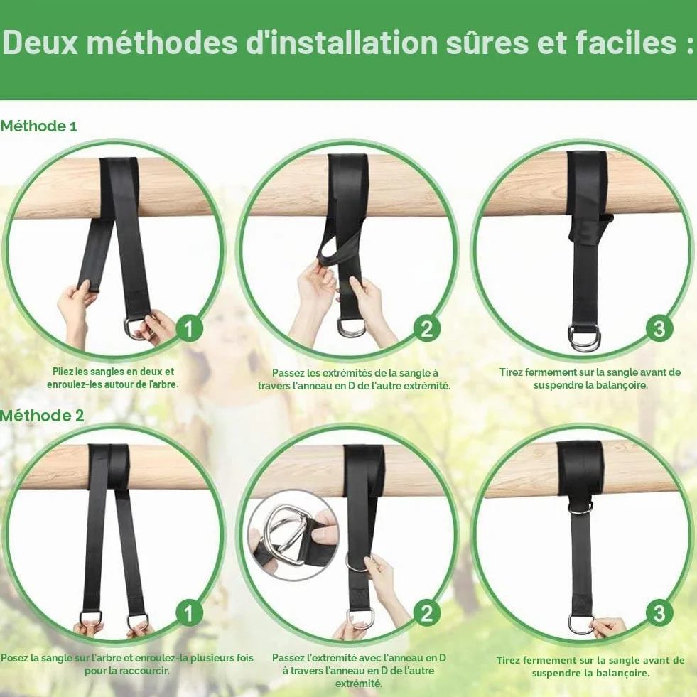 Kit Fixation Hamac 300CM Charge Max 1000KG Sangle avec Crochets Mousquetons Tapis Protection Arbre