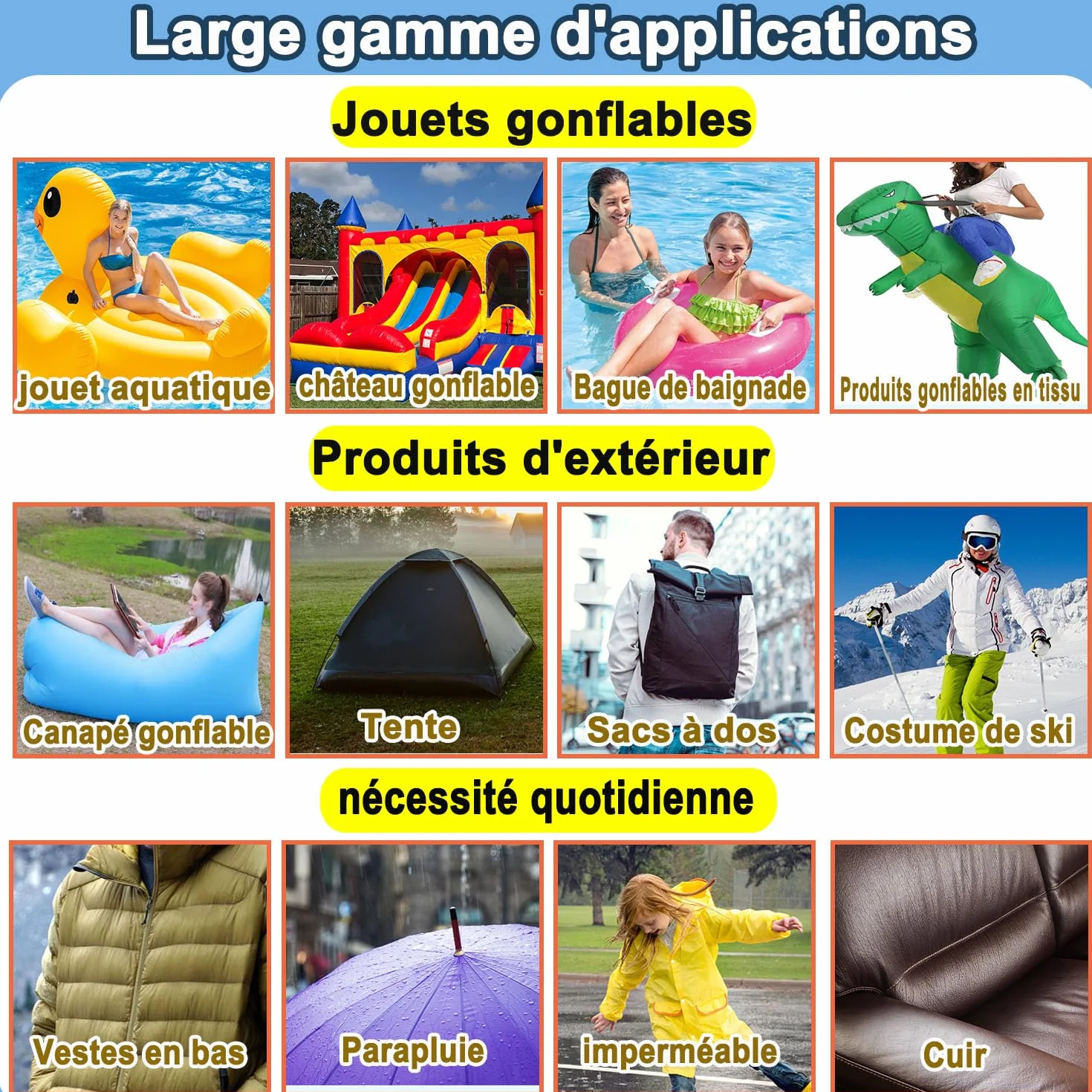 Lot de 5 rustines de réparation de piscine transparentes étanches en TPU pour bouée château gonflable matelas