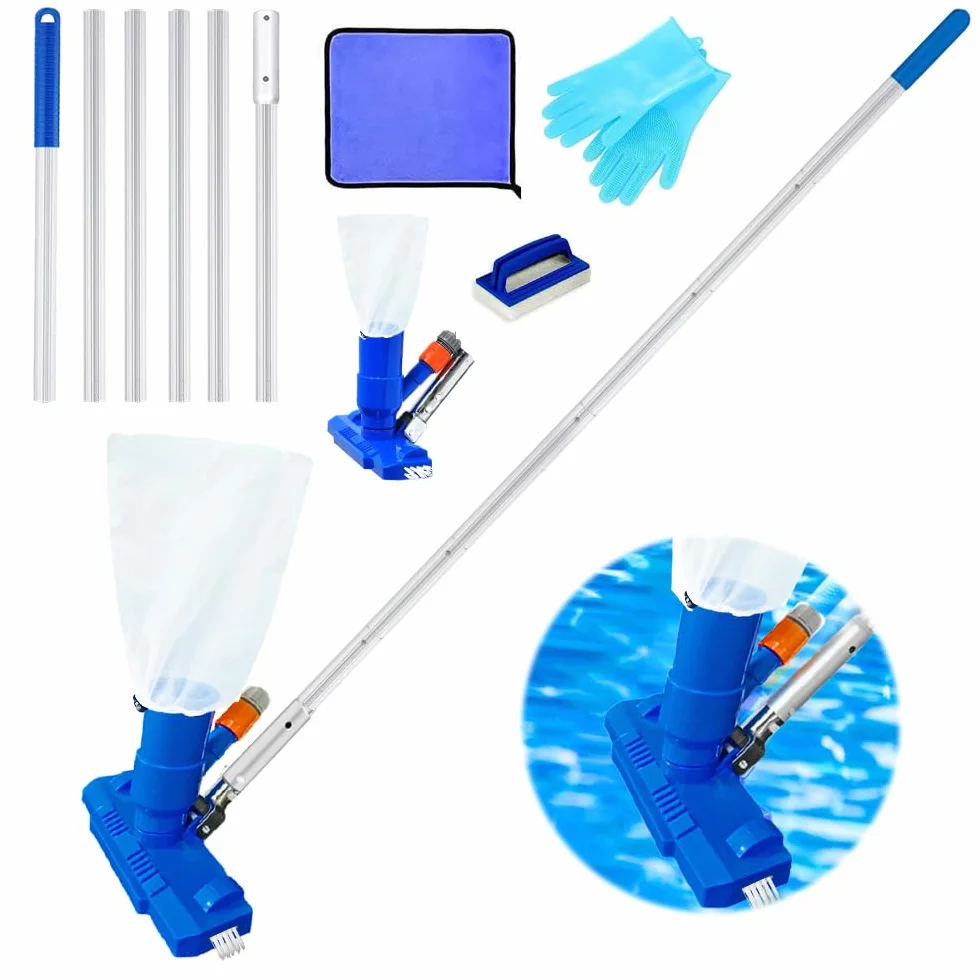 Aspirateur Piscine Balai, Kit Nettoyage Piscine avec Manche Télescopique 2.1M et Brosse