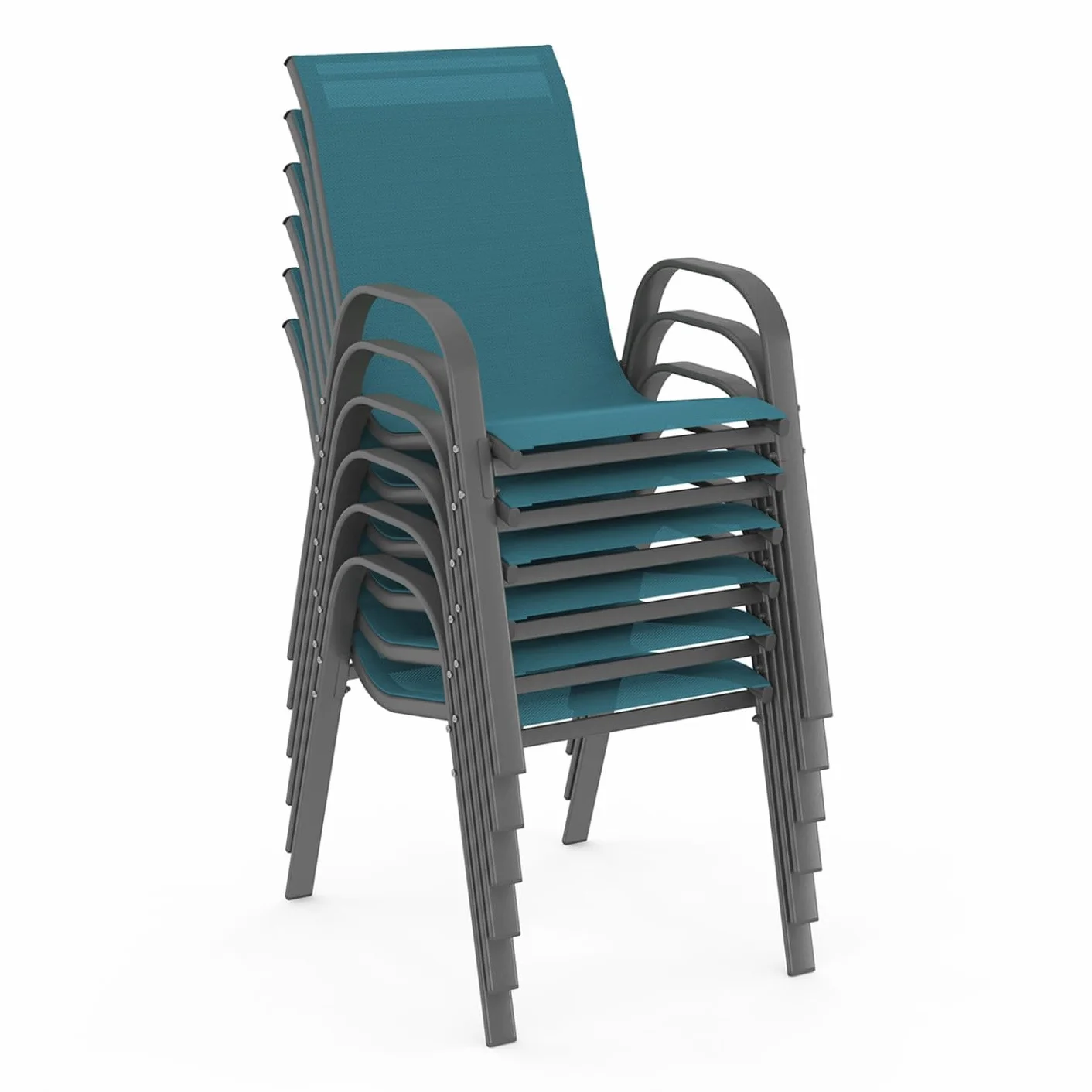 Salon de Jardin Madrid Table 190 CM 8 Chaises Empilables Bleu Canard