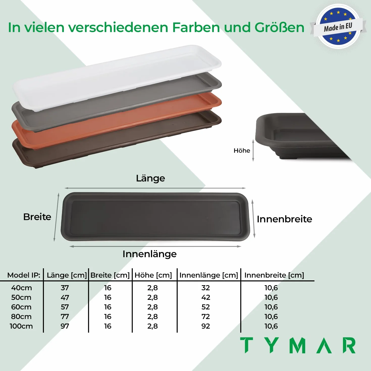 Tymar sous-pot pour jardinière rectangulaire 60 cm lot de 2 terre cuite