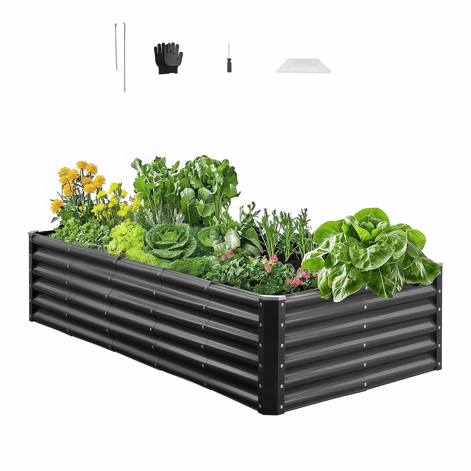 VEVOR Potager Surélevé Métal 180x90x43 cm Carré Galvanisé Lit de Jardin Fond Ouvert Gris Foncé