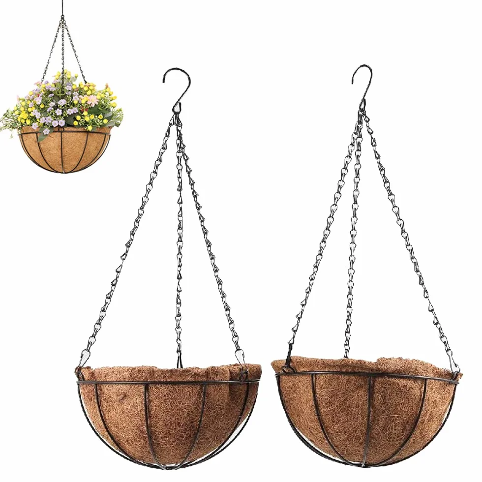 Lot de 2 jardinières suspendues en métal, panier pour plantes à suspendre, noix de coco