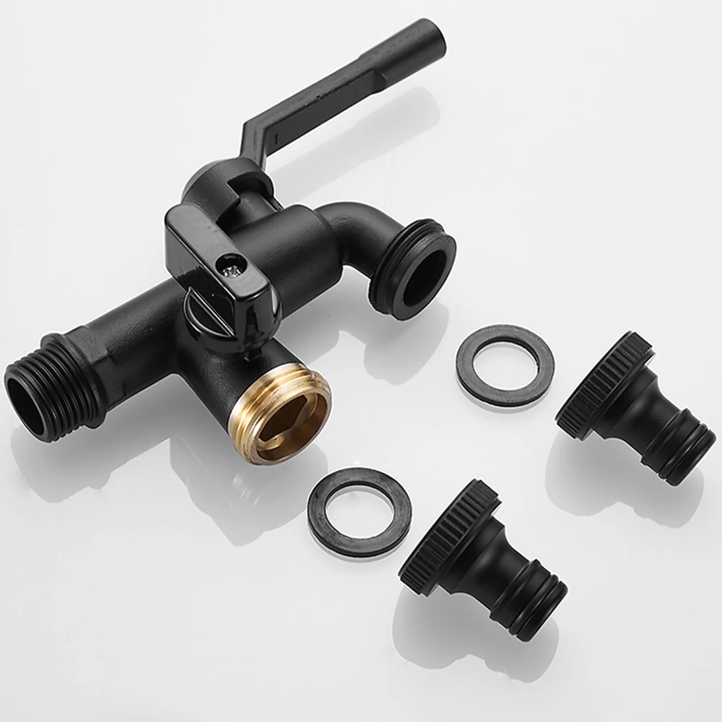 Robinet Exterieur Double Jardin Laiton Noir Entrée 3/4 2 Sorties 3/4" Citerne Pluie Machine Laver