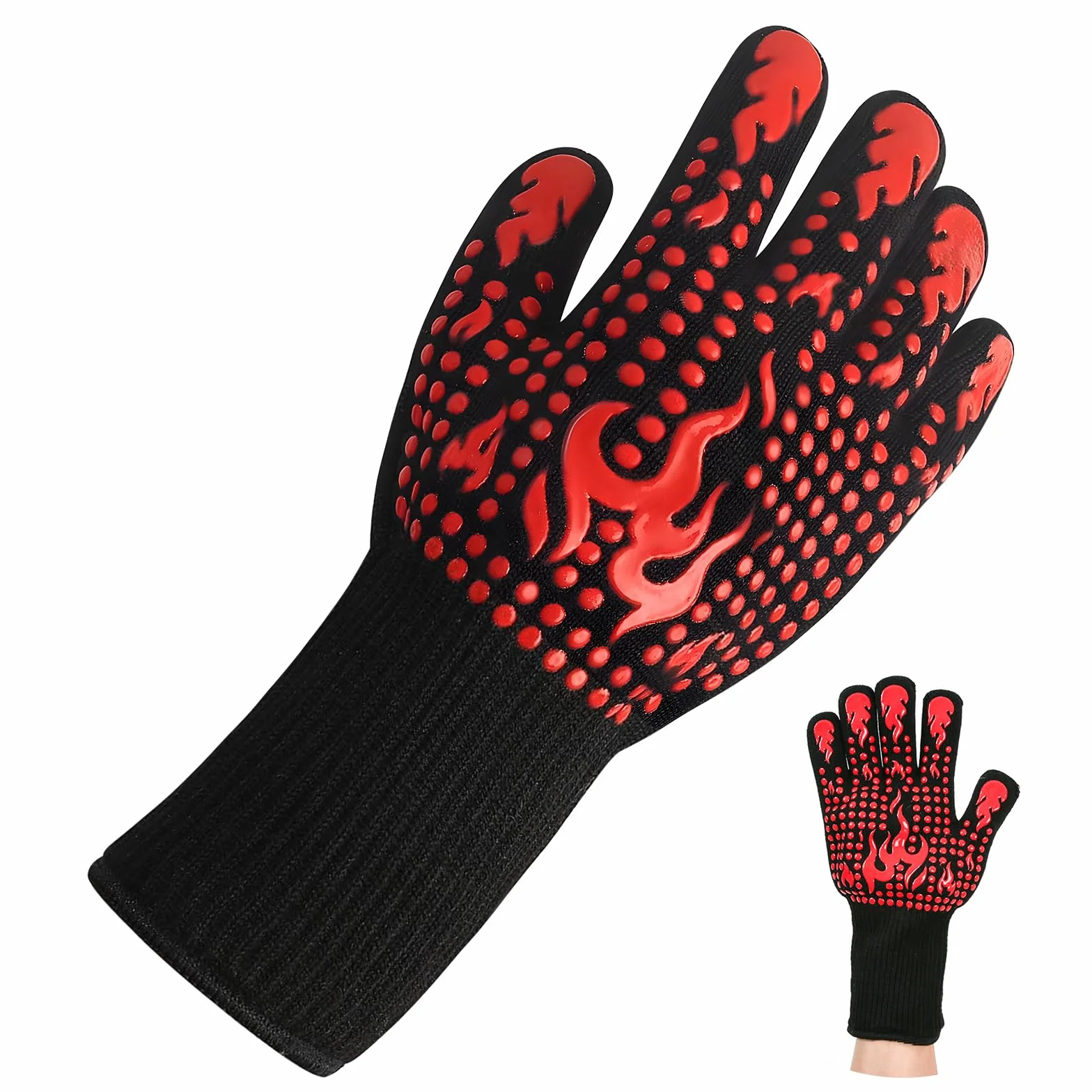 Gants de Barbecue Anti Chaleur 800°C, Gant de Cuisine Antidérapant pour BBQ, Four, Cheminée