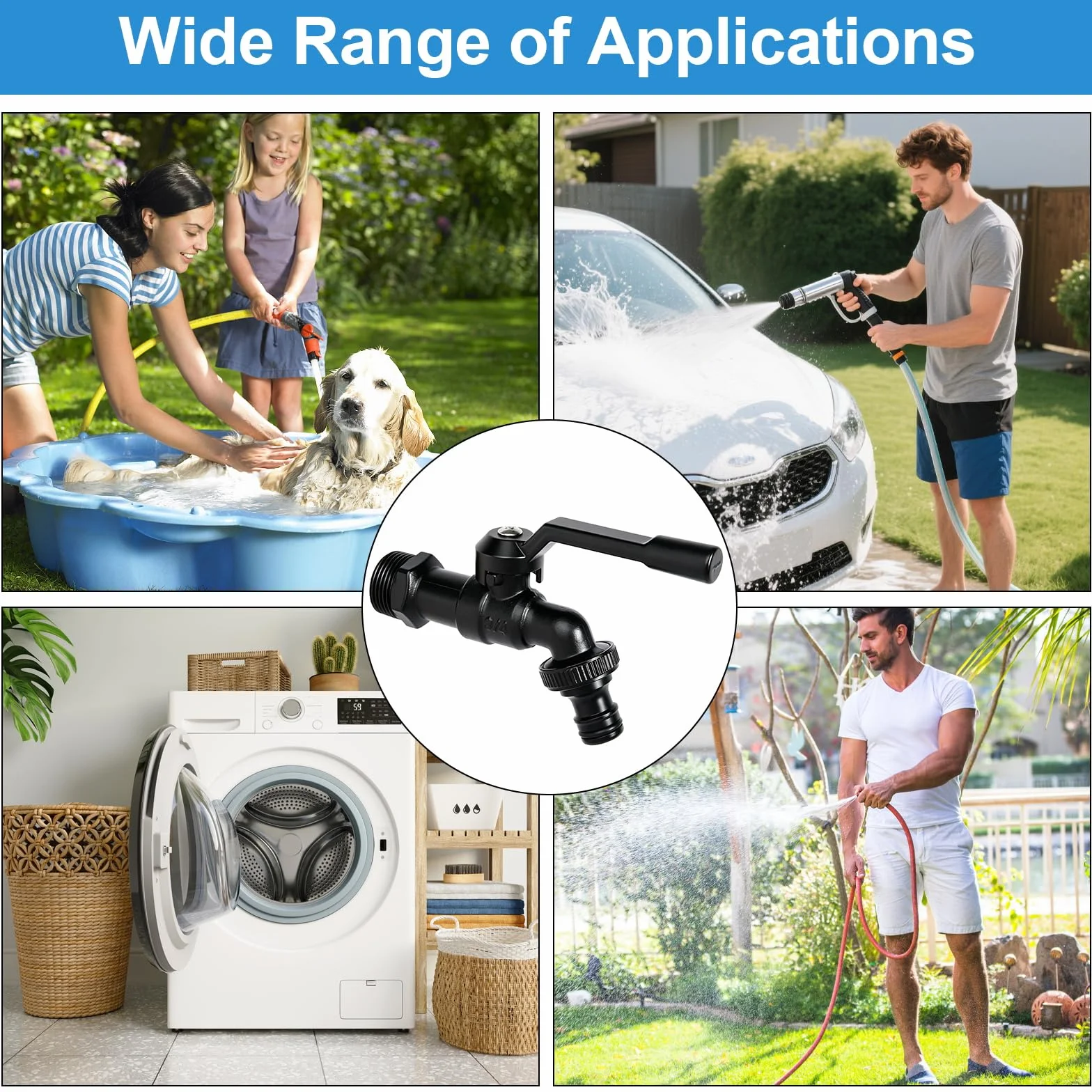 Robinet de Jardin 3/4" en Laiton Antigel Noir avec Adaptateur