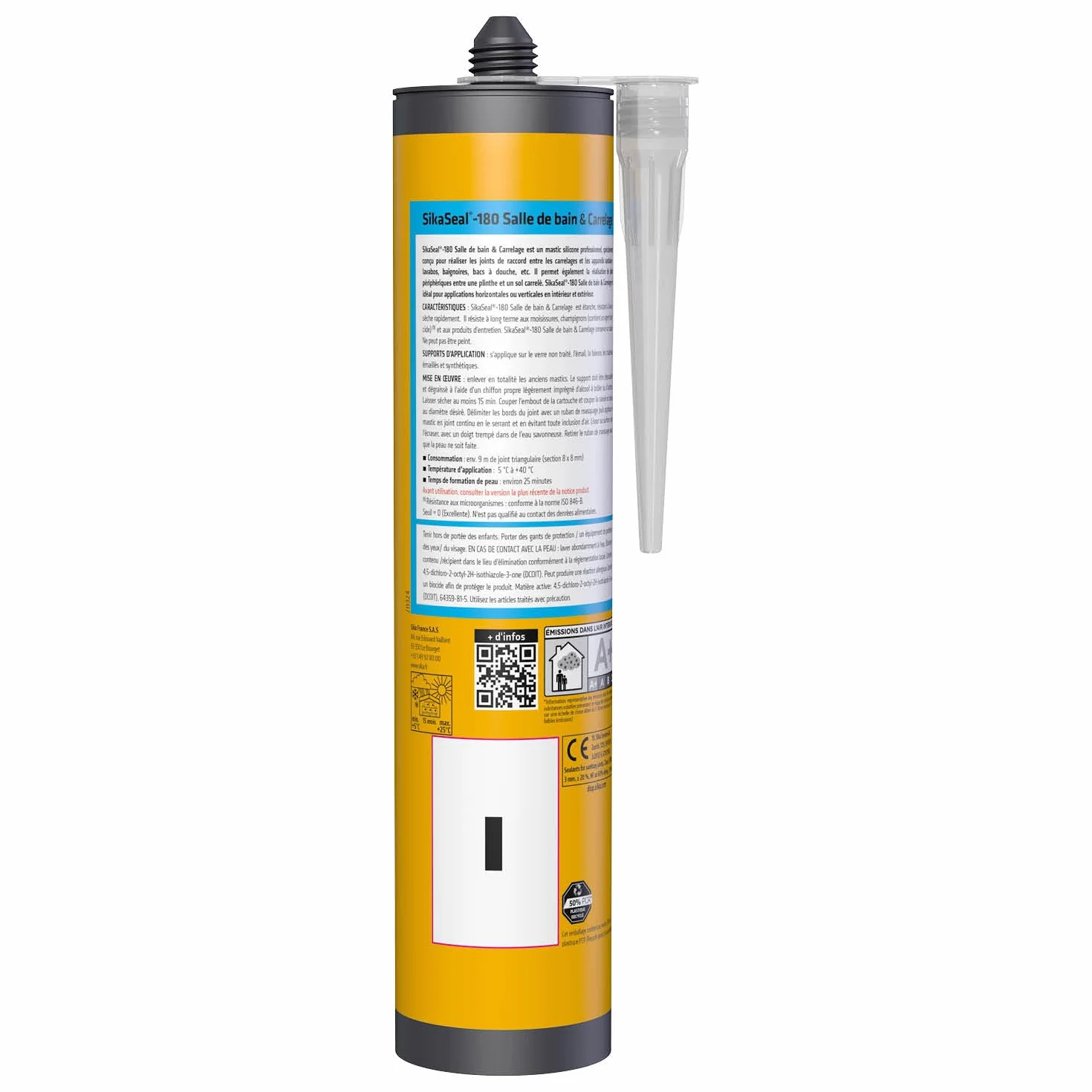 SIKA - Mastic silicone sanitaire - SikaSeal-180 Salle de Bain & Carrelage blanc - Réalisation de joints - Spécial pièce humide - Longue durée - 300 ml