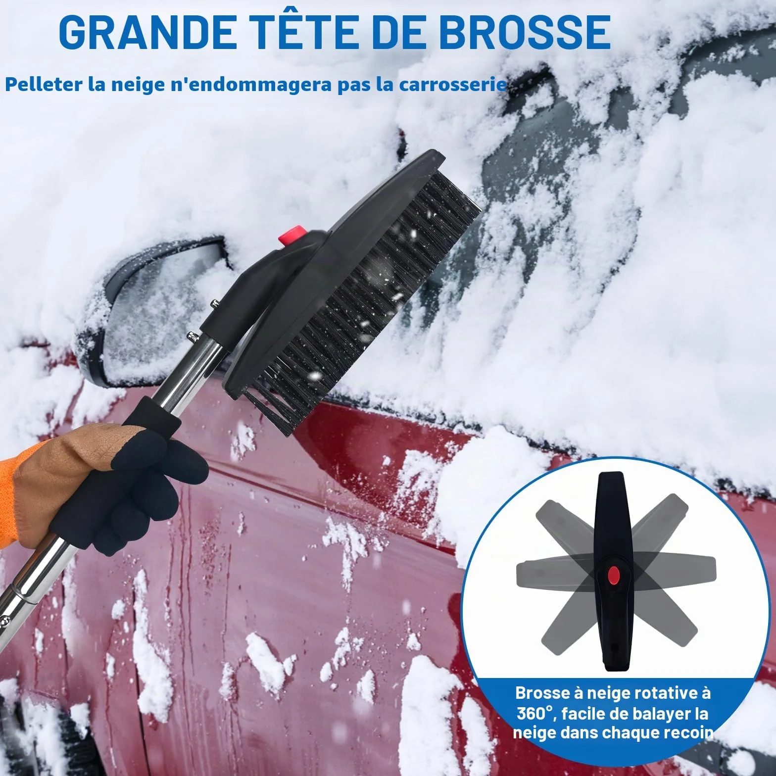 Kit de Pelle à Neige rétractable 3 en 1 avec Grattoir à Glace, Brosse à Neige et Sac de Rangement