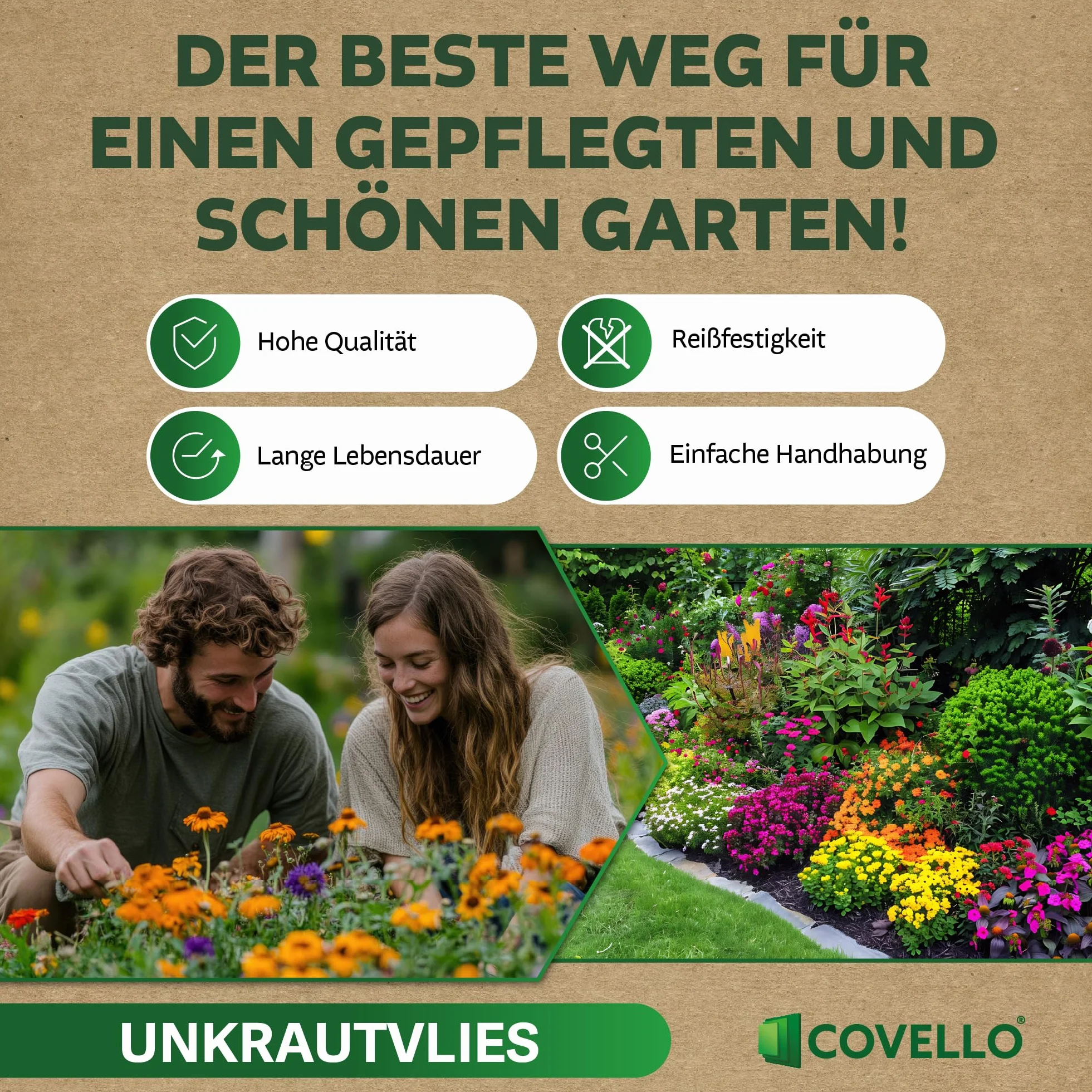 Covello Toile de Paillage Premium Line 15m x 0,8m Anti Mauvaises Herbes Résiste UV 50g/m² Perméable à l'eau Noir