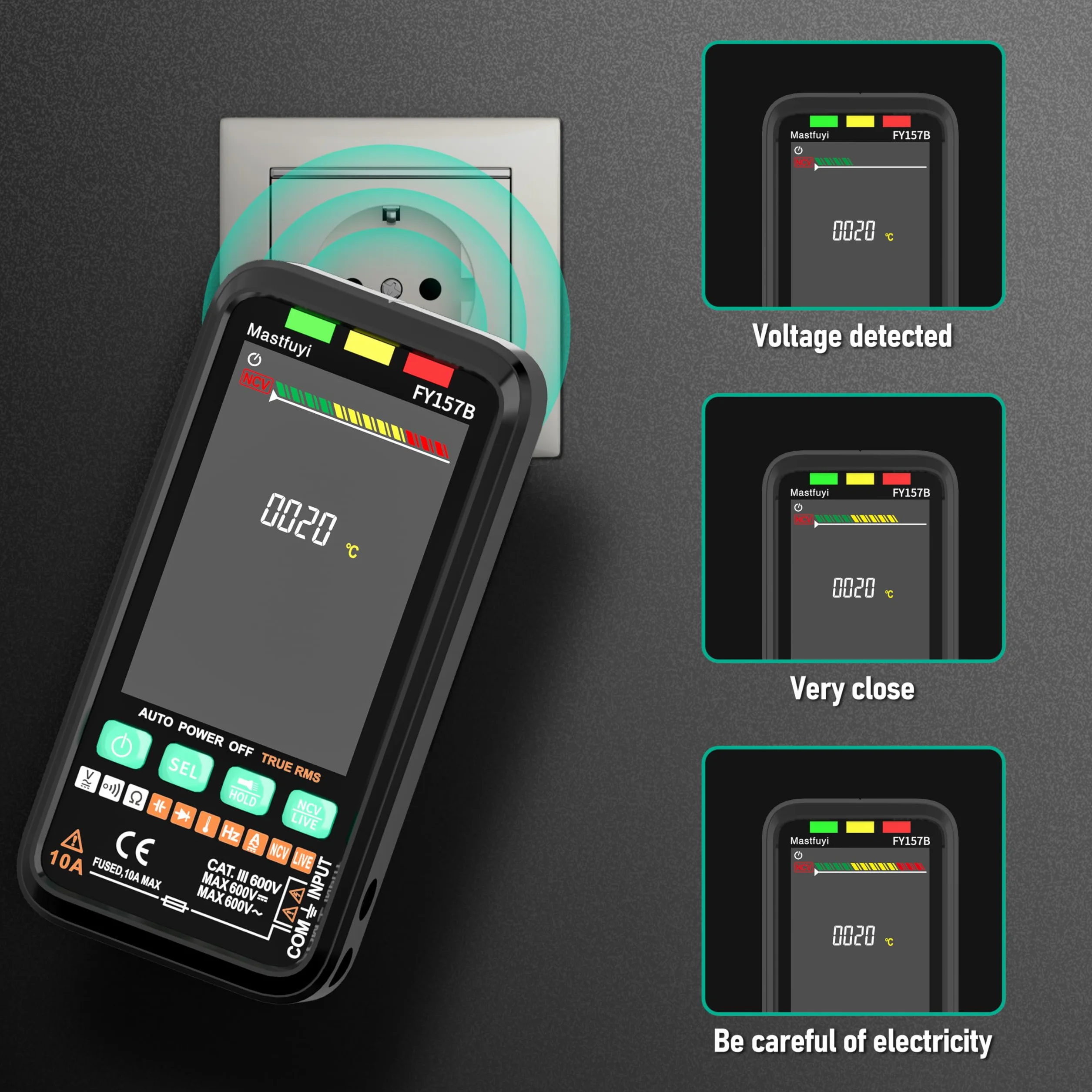 Multimetre Numérique, Testeur Électrique Rechargeable, Testeur Multiple Intelligent NCV, TRMS 6000, Protection Contre les Surcharges, Gamme Automatique, Capacité, Continuité, Fréquence, Résistance
