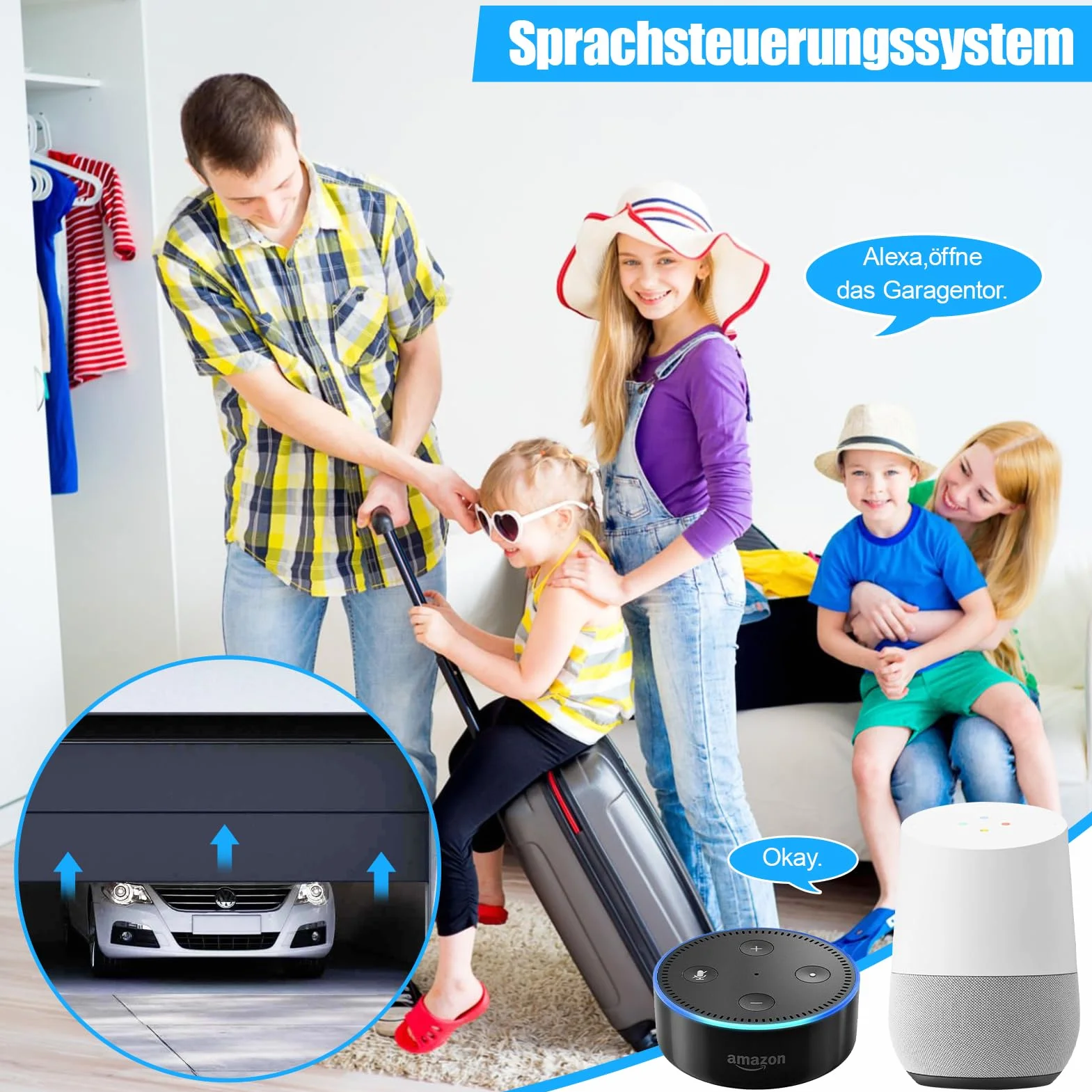 Ouvre-porte de garage intelligent, ouvre portail connecté wifi contrôle de l'application Tuya, ouverture portail connecté compatible avec Alexa et Google Assistant commande vocale (2 pièce)
