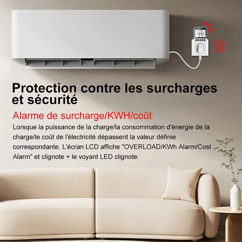 KETOTEK Wattmetre Prise, Compteurs D'énergie, Mesure Consommation Electrique, Compteur Electrique avec Écran LCD Rétroéclairé Surcharges de Protection 3680W